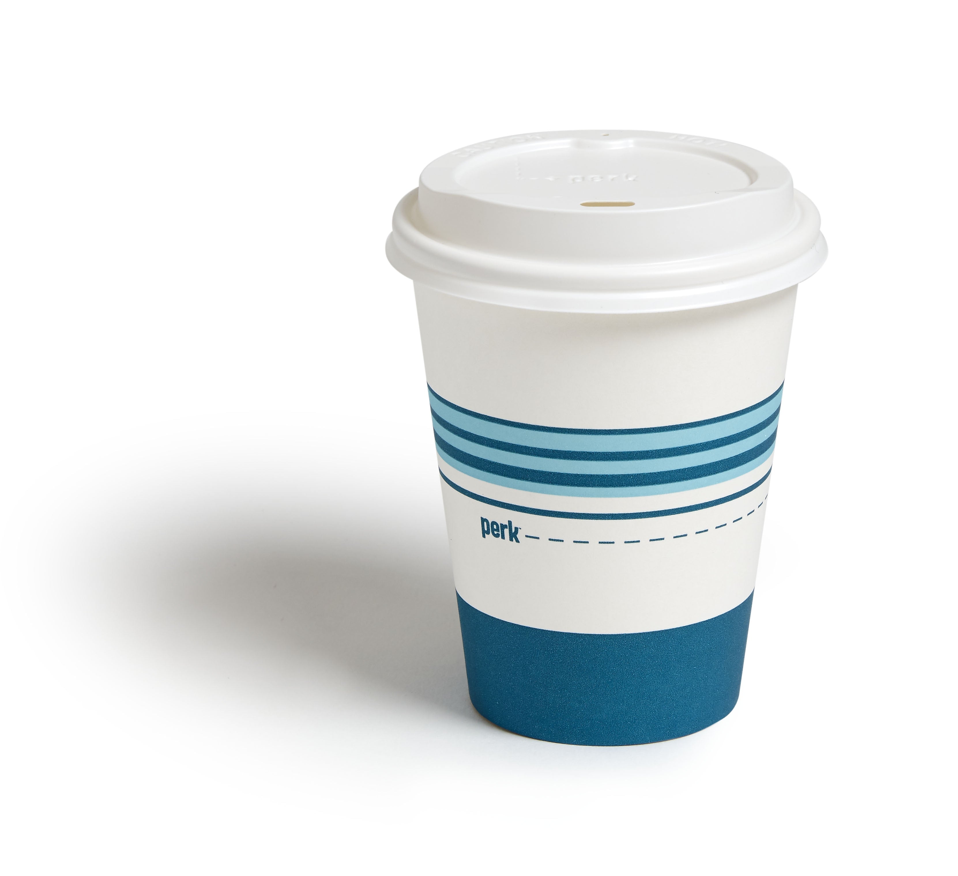 Perk™ Paper Cup & Lid Combo, 12 Oz., White/Blue, 50/Pack