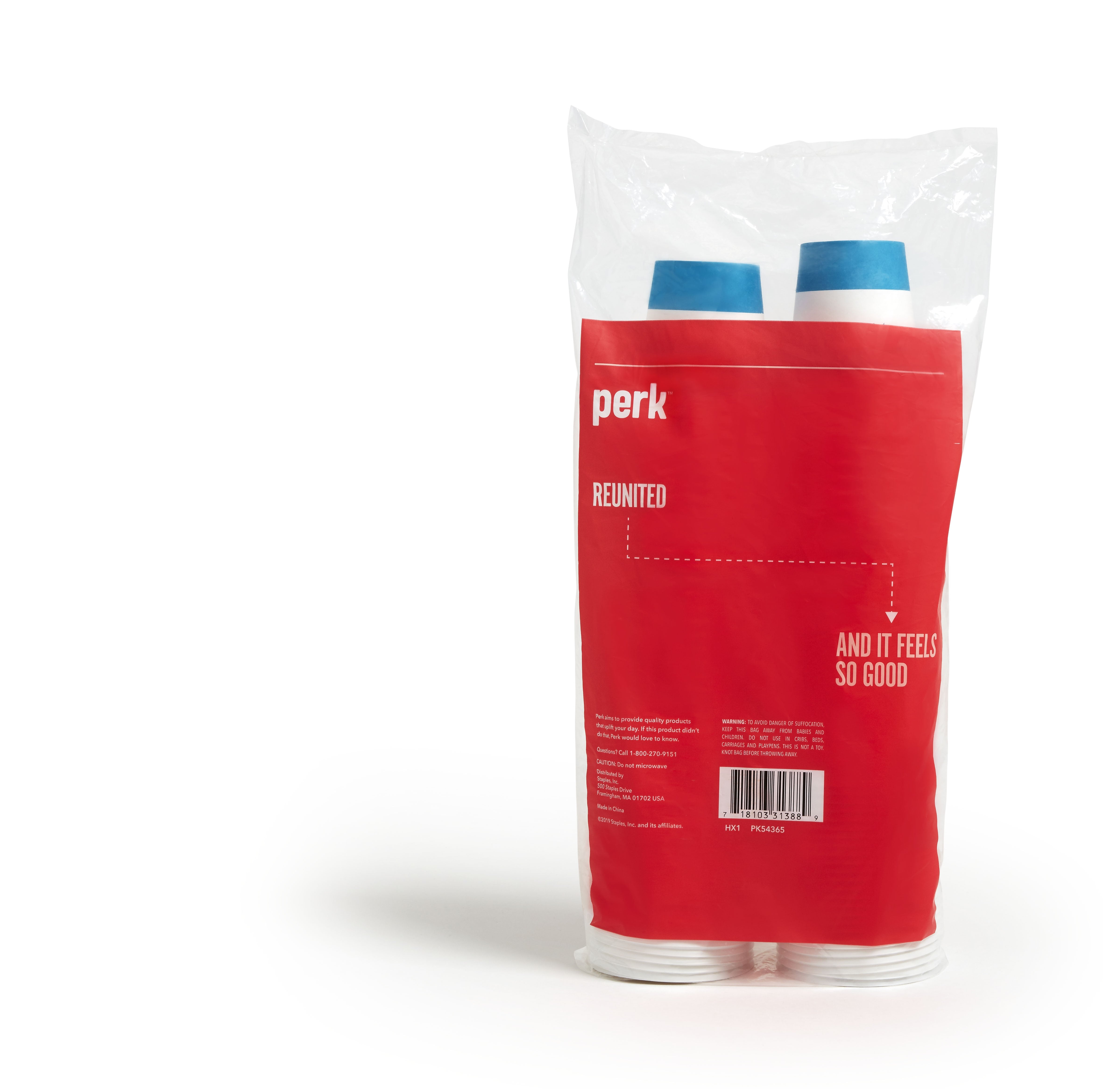 Perk™ Paper Cup & Lid Combo, 12 Oz., White/Blue, 50/Pack