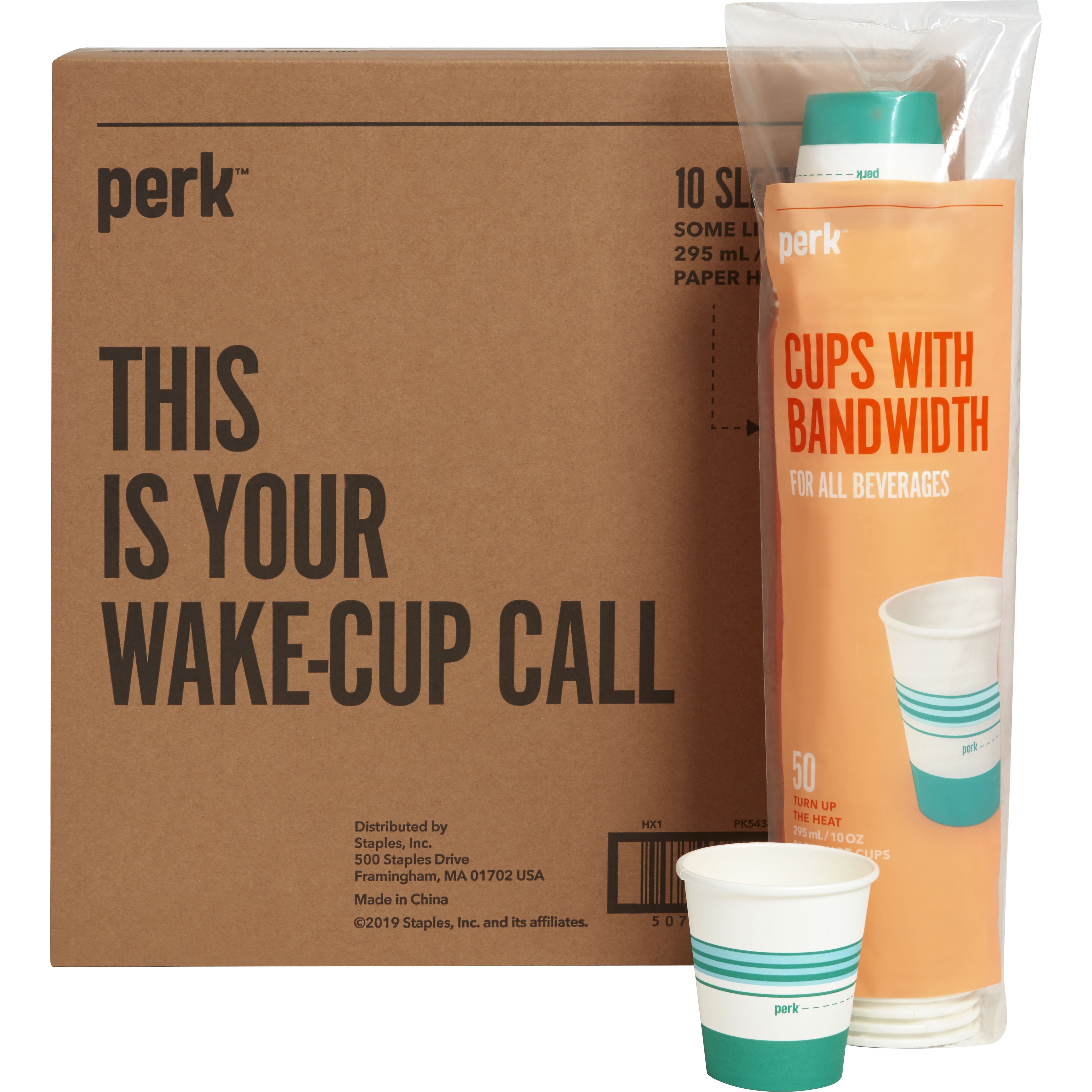 Perk™ Paper Hot Cup, 10 Oz., White/Teal, 500/Carton