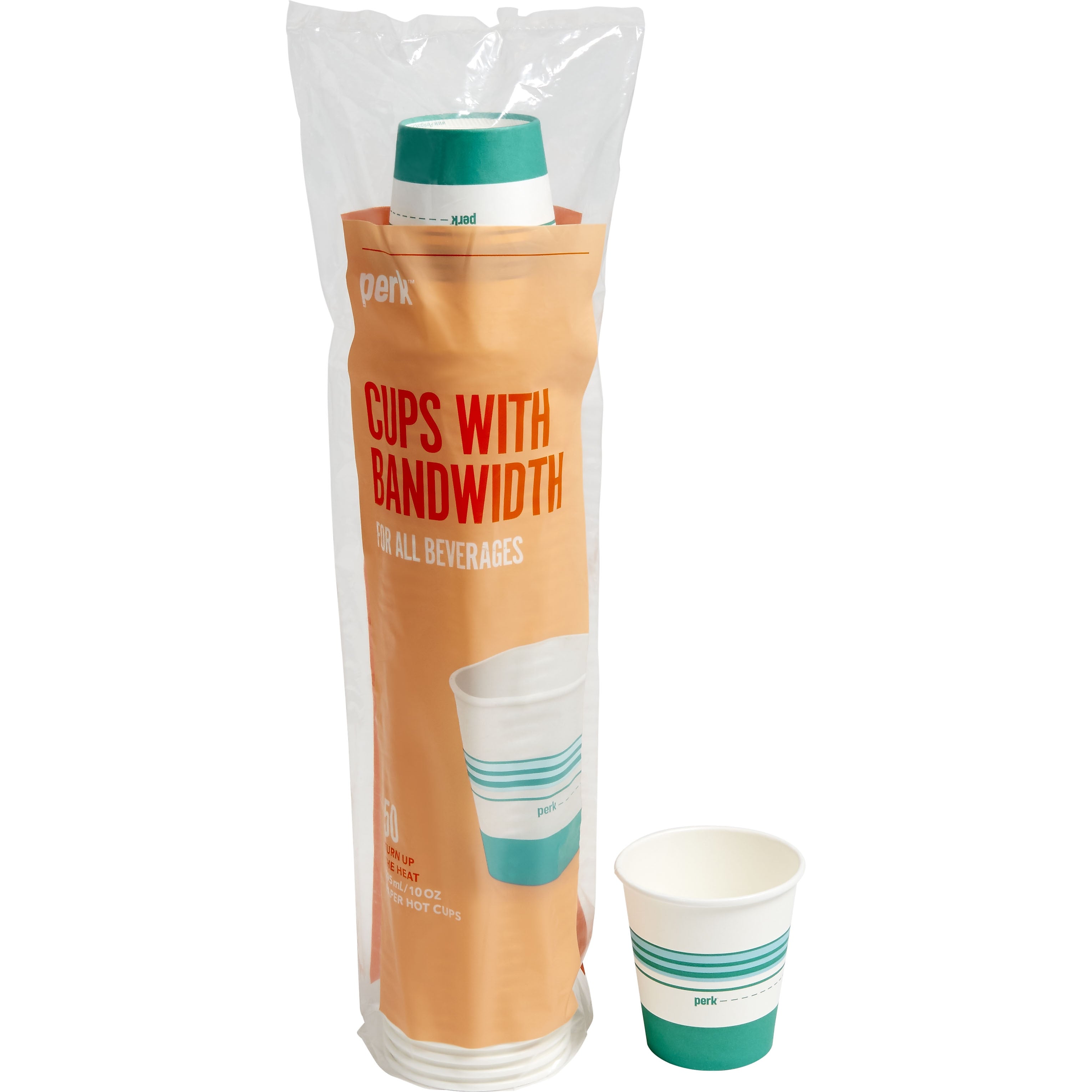 Perk™ Paper Hot Cup, 10 Oz., White/Teal, 50/Pack
