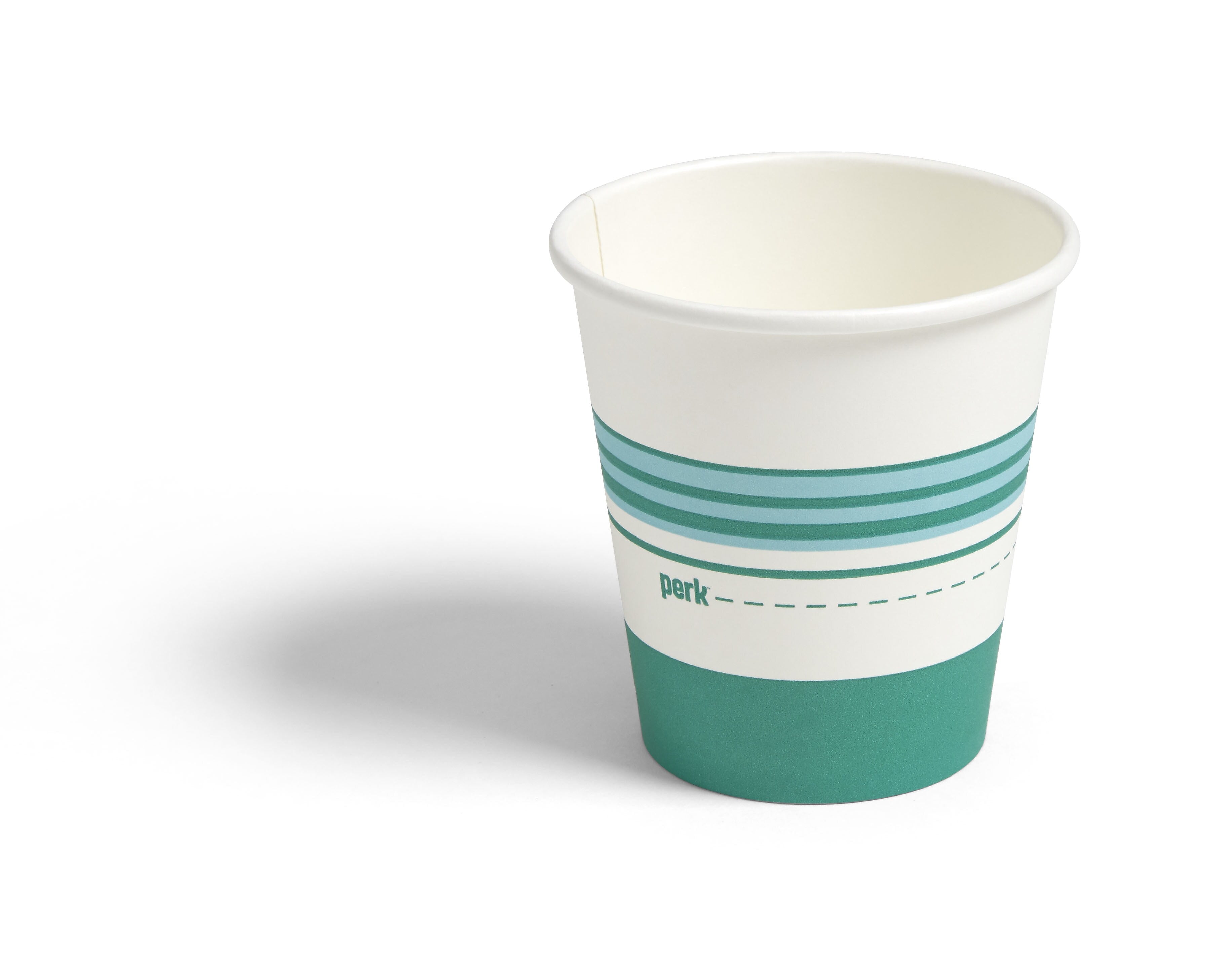 Perk™ Paper Hot Cup, 10 Oz., White/Teal, 50/Pack