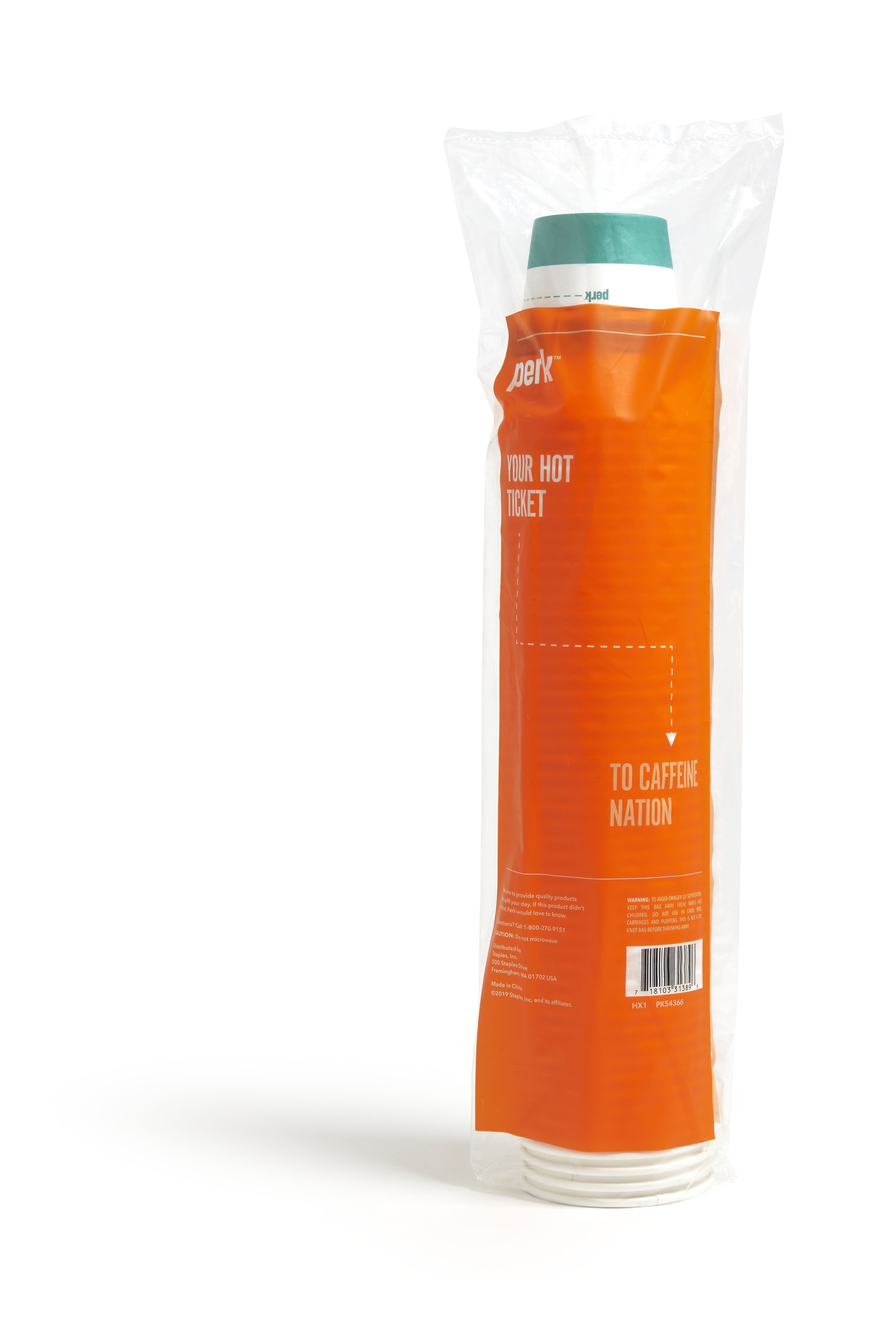 Perk™ Paper Hot Cup, 10 Oz., White/Teal, 50/Pack