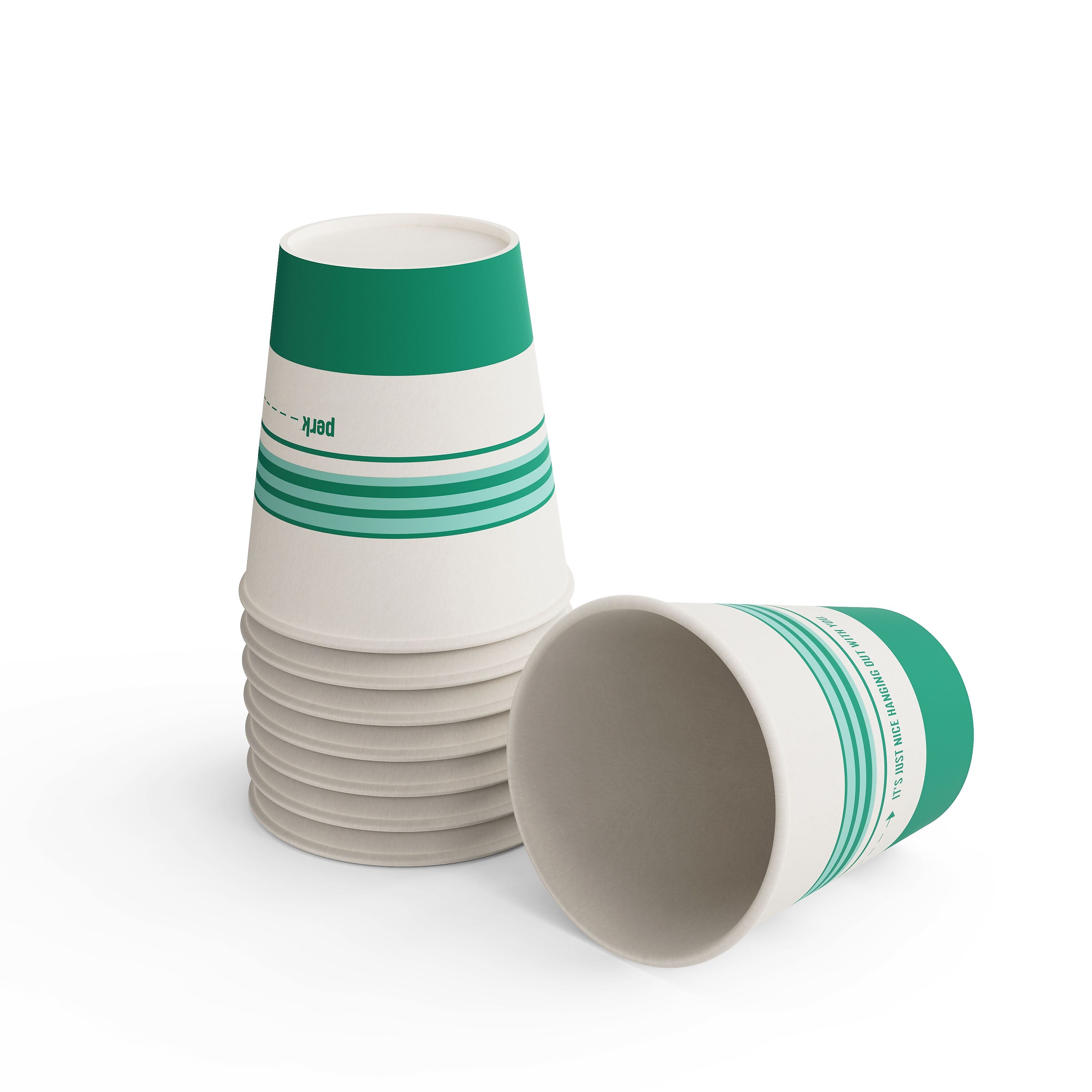 Perk™ Paper Hot Cup, 10 Oz., White/Teal, 50/Pack
