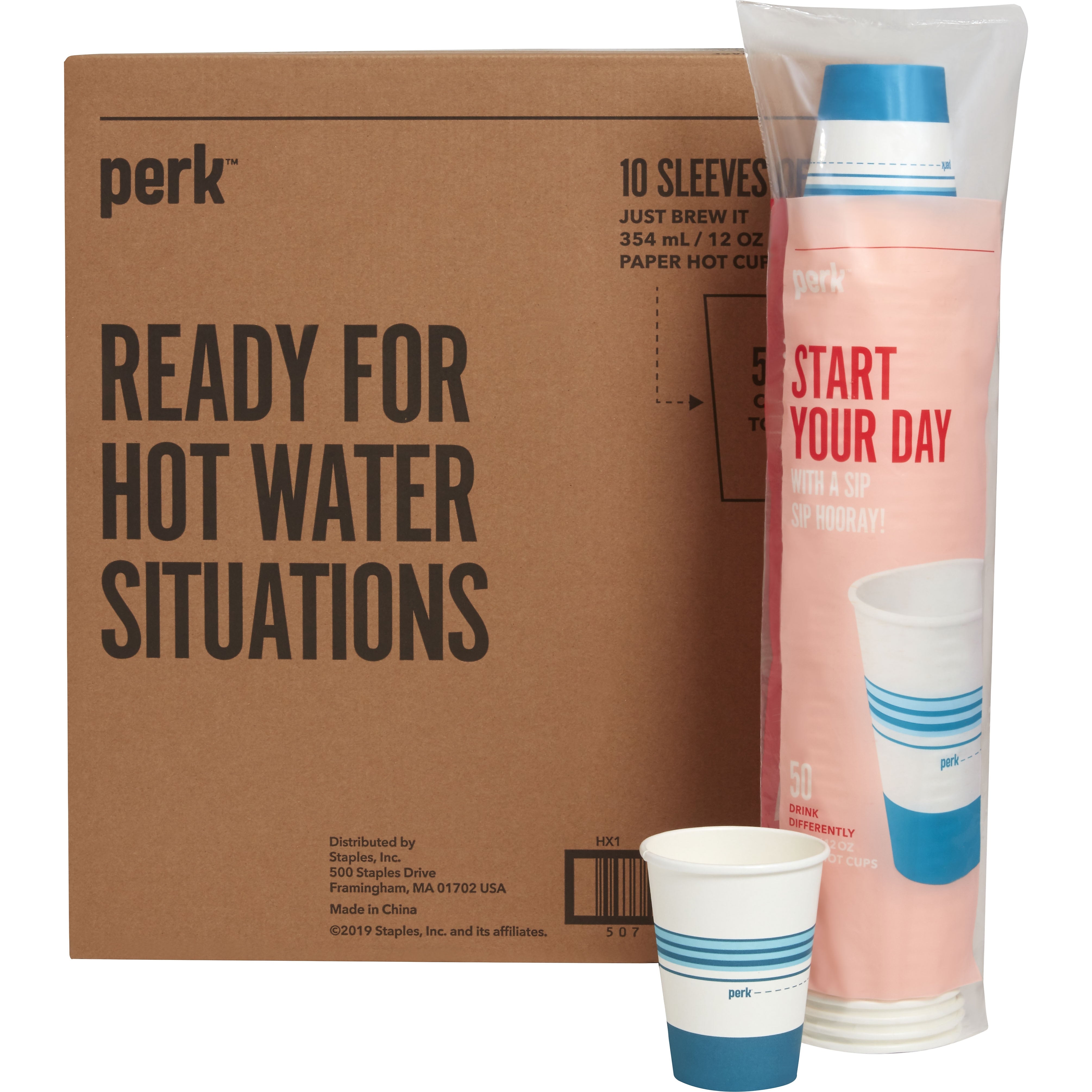 Perk™ Paper Hot Cup, 12 Oz., White/Blue, 500/Carton