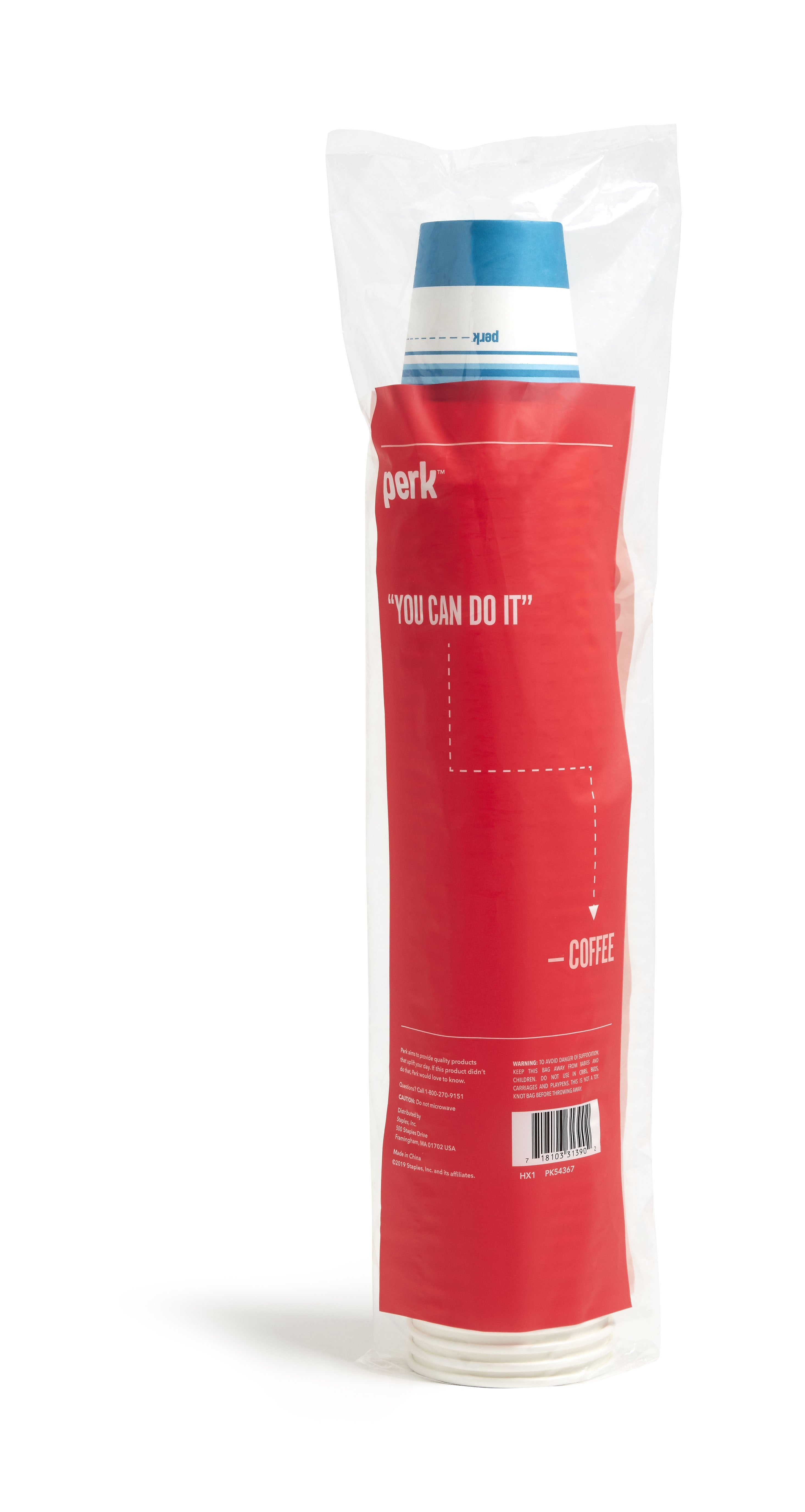 Perk™ Paper Hot Cup, 12 Oz., White/Blue, 50/Pack