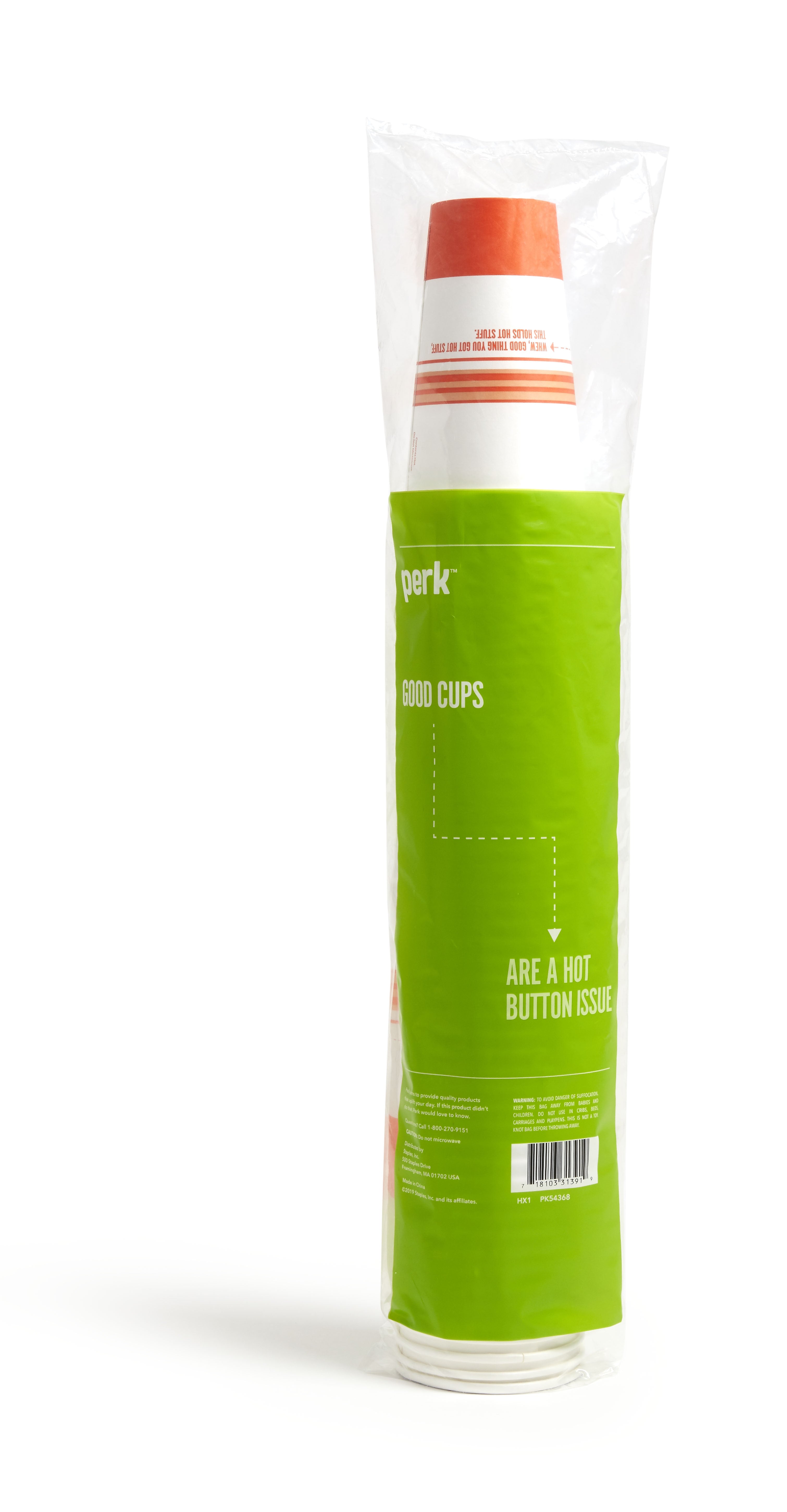 Perk™ Paper Hot Cup, 16 Oz., White/Orange, 50/Pack