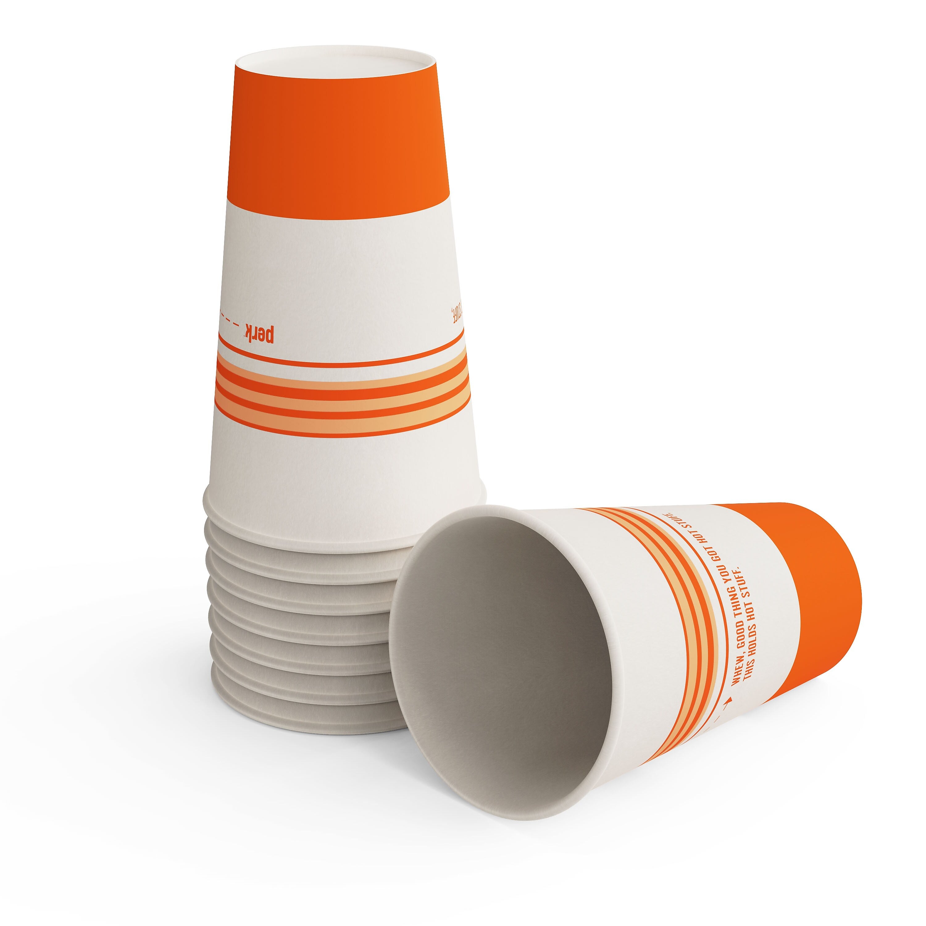 Perk™ Paper Hot Cup, 16 Oz., White/Orange, 50/Pack