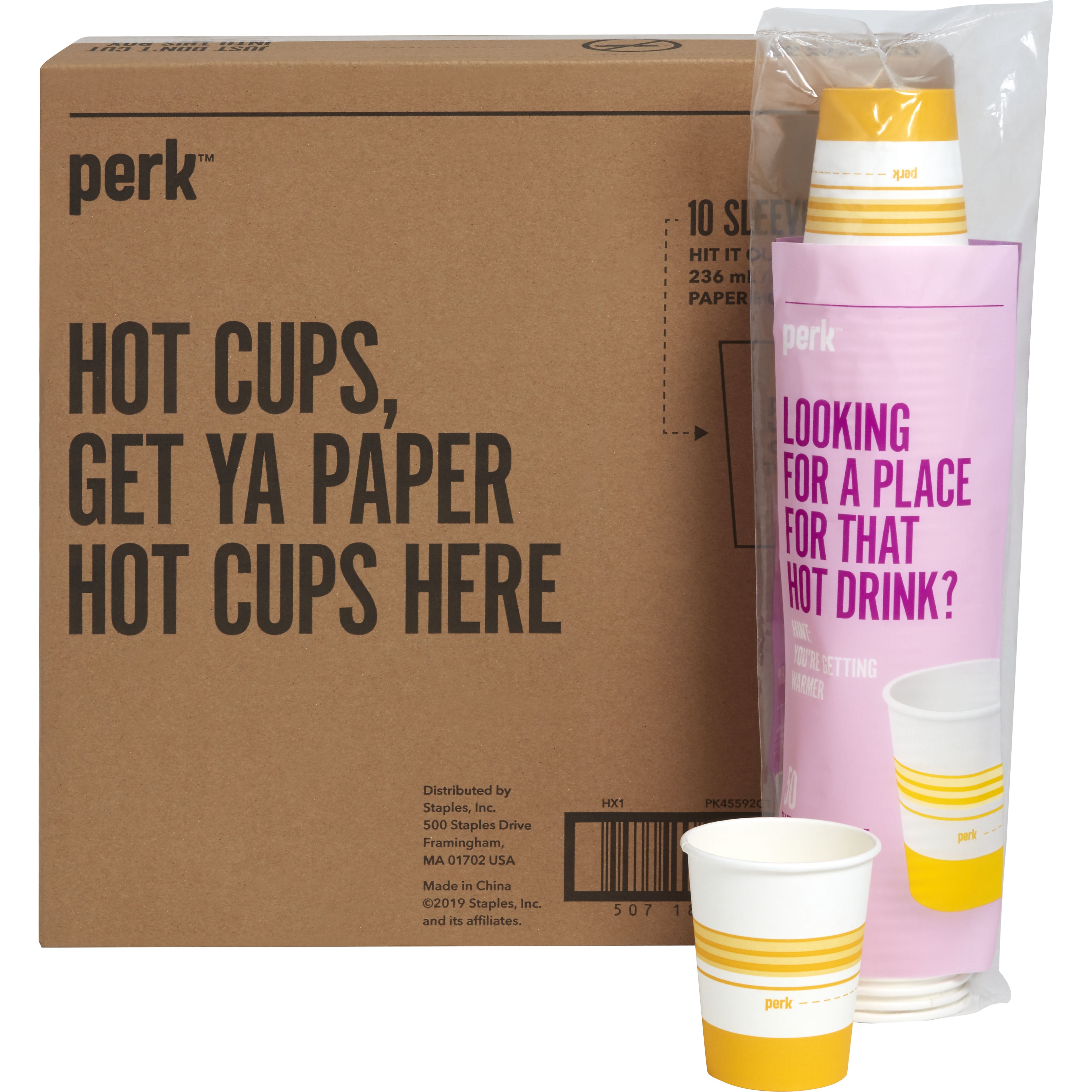 Perk™ Paper Hot Cup, 8 Oz., White/Yellow, 500/Carton