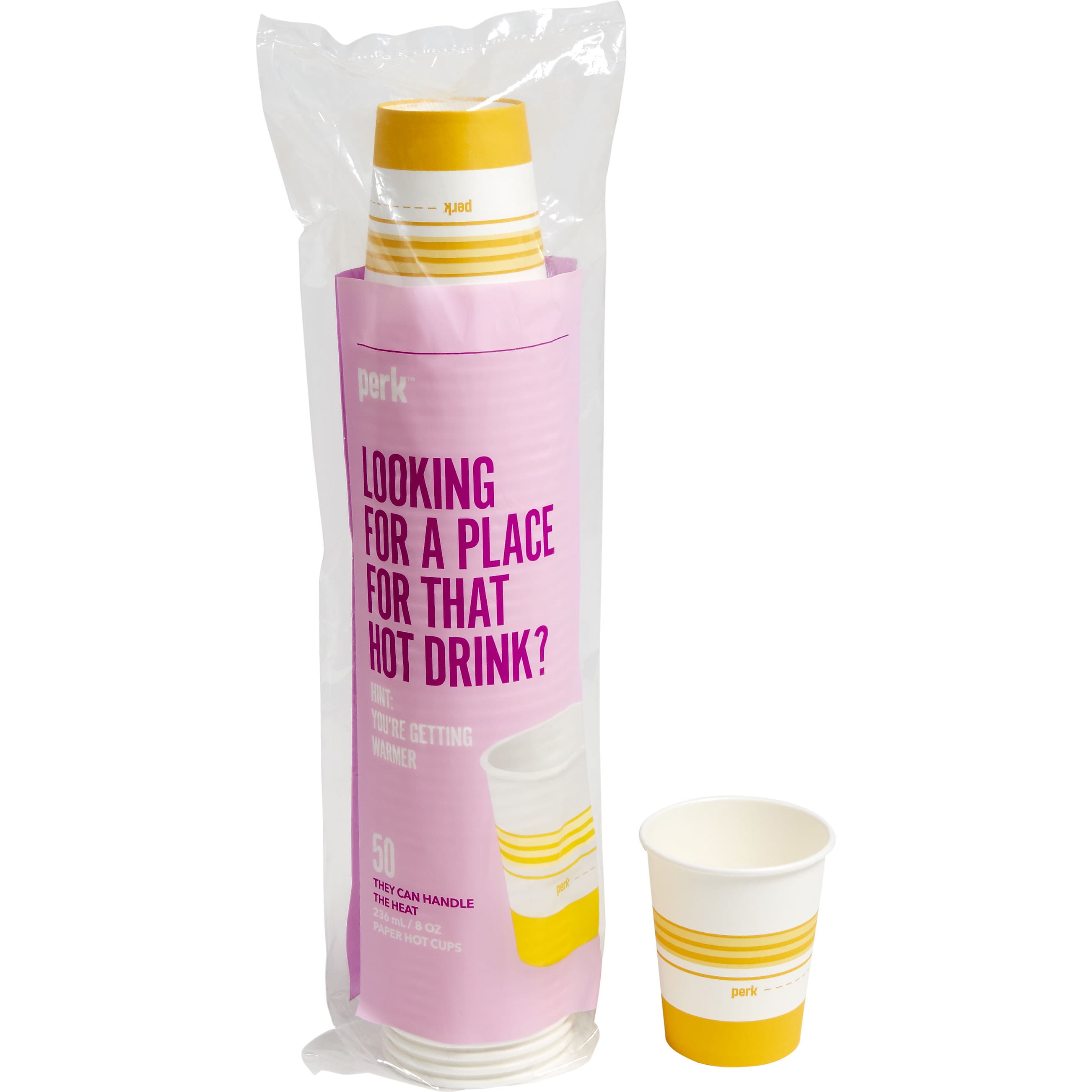 Perk™ Paper Hot Cup, 8 Oz., White/Yellow, 50/Pack