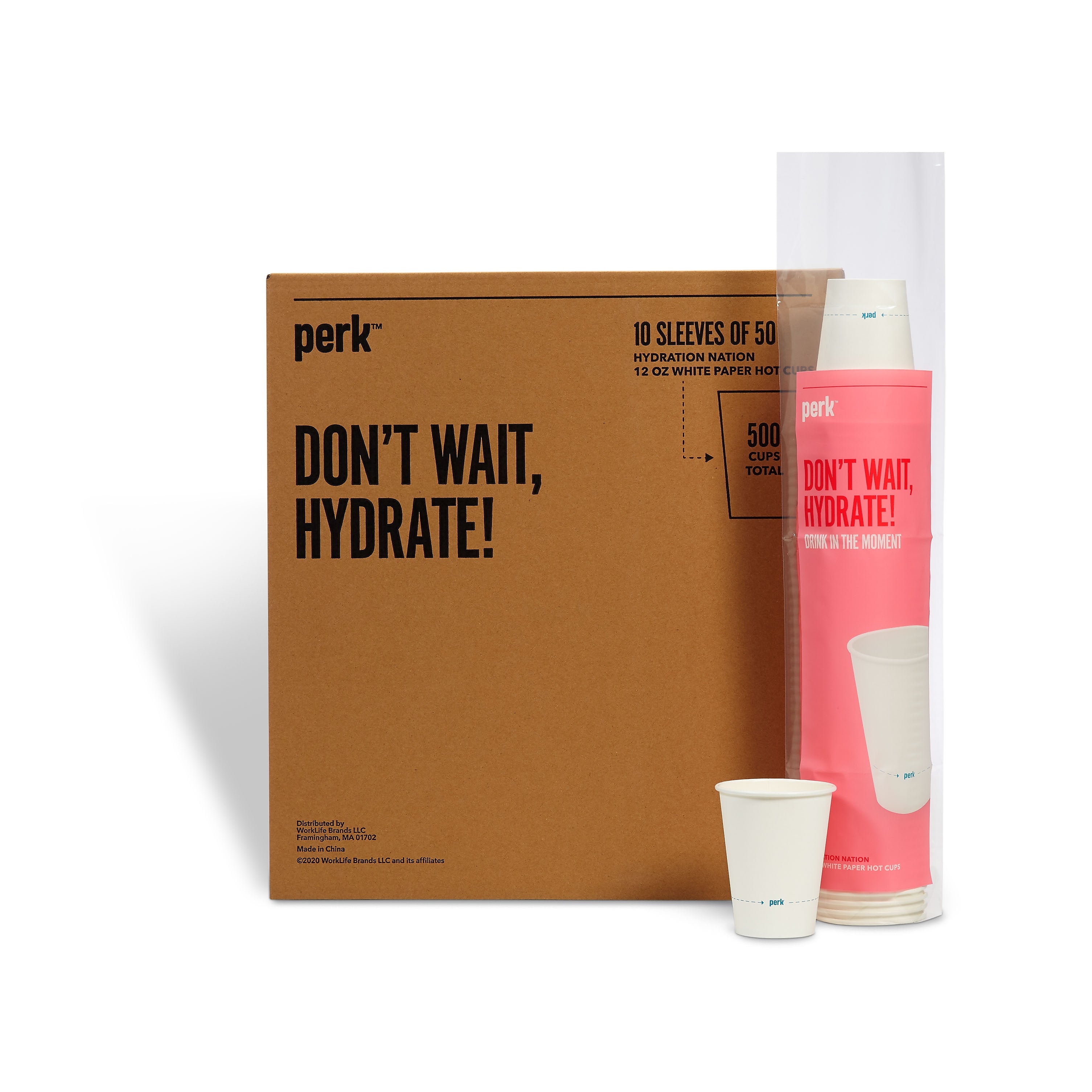 Perk™ Paper Hot Cups, 12 oz., White, 50/Sleeve, 10 Sleeves/Carton