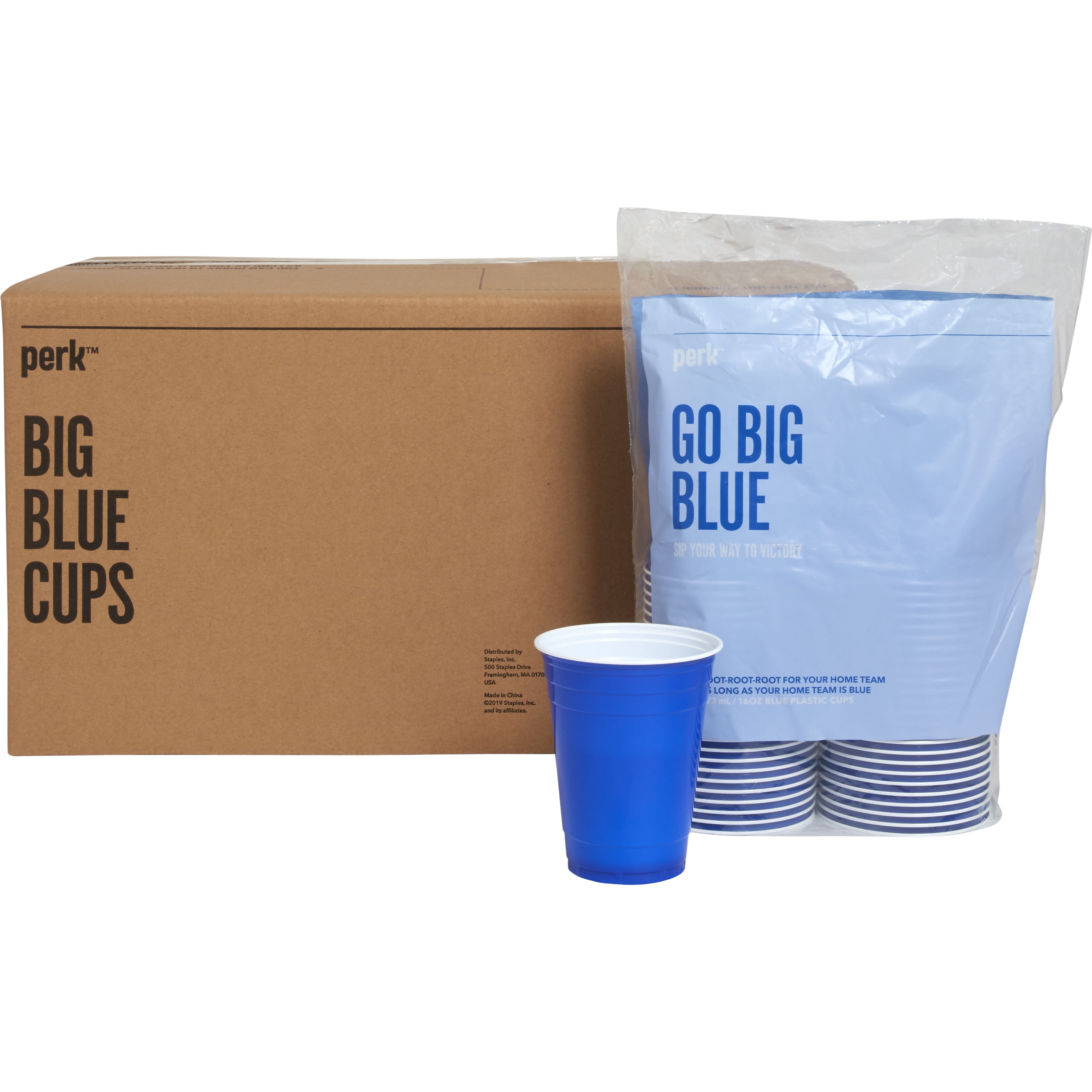 Perk™ Plastic Cold Cup, 16 Oz., Blue, 500/Carton