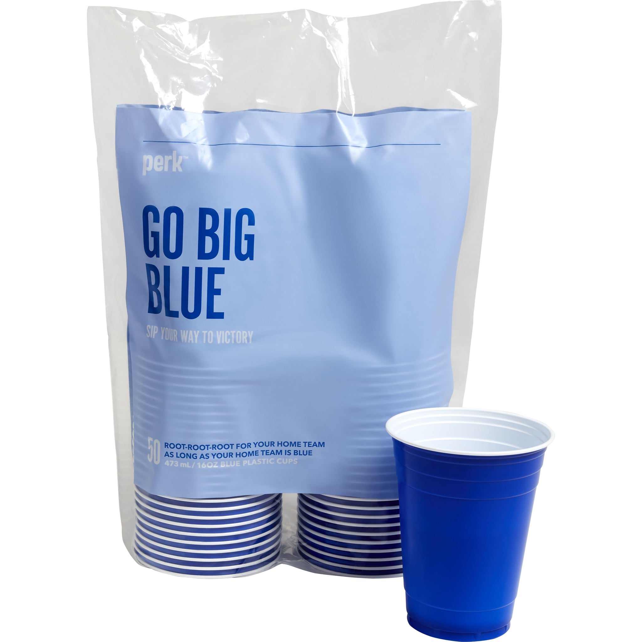 Perk™ Plastic Cold Cup, 16 Oz., Blue, 50/Pack