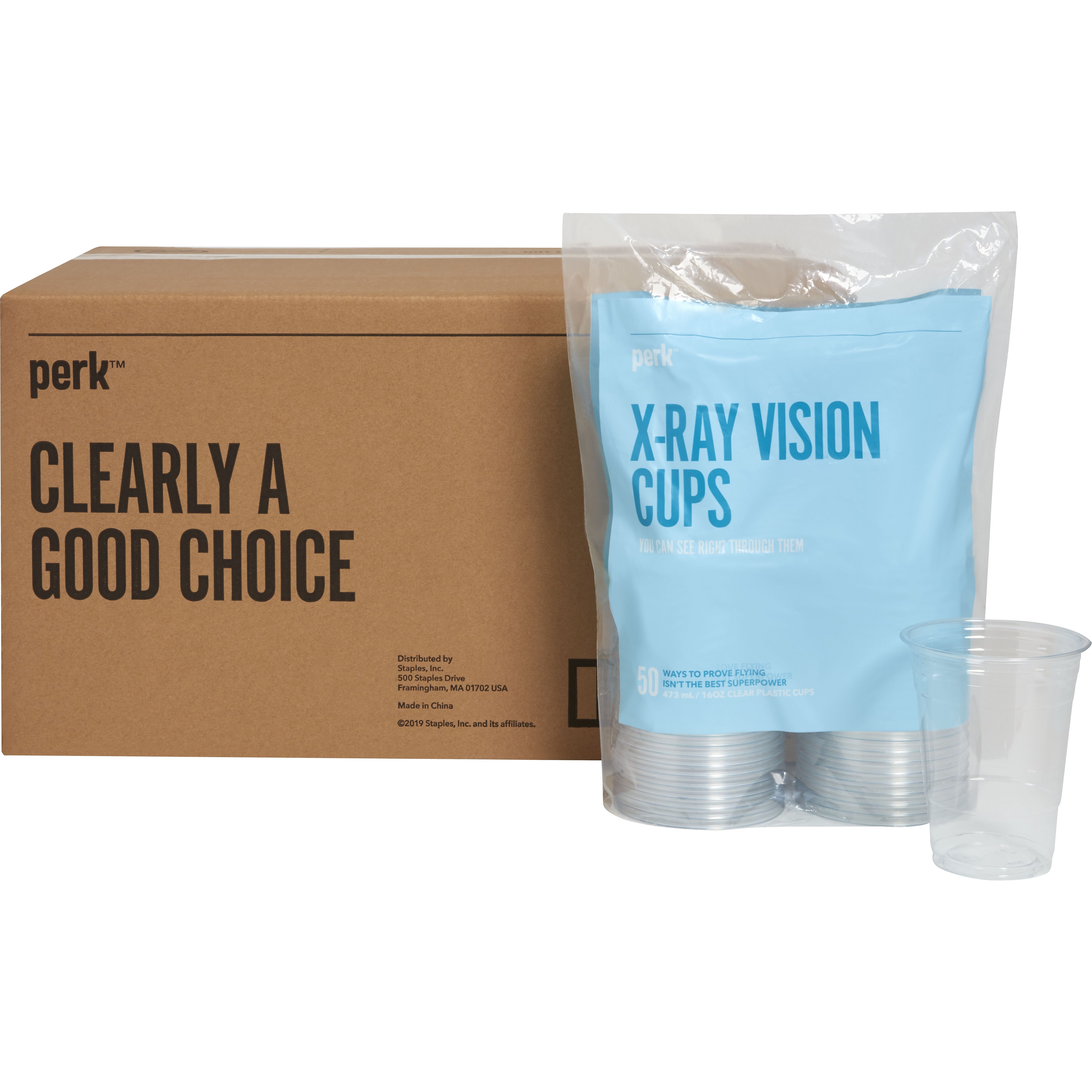 Perk™ Plastic Cold Cup, 16 Oz., Clear, 500/Carton