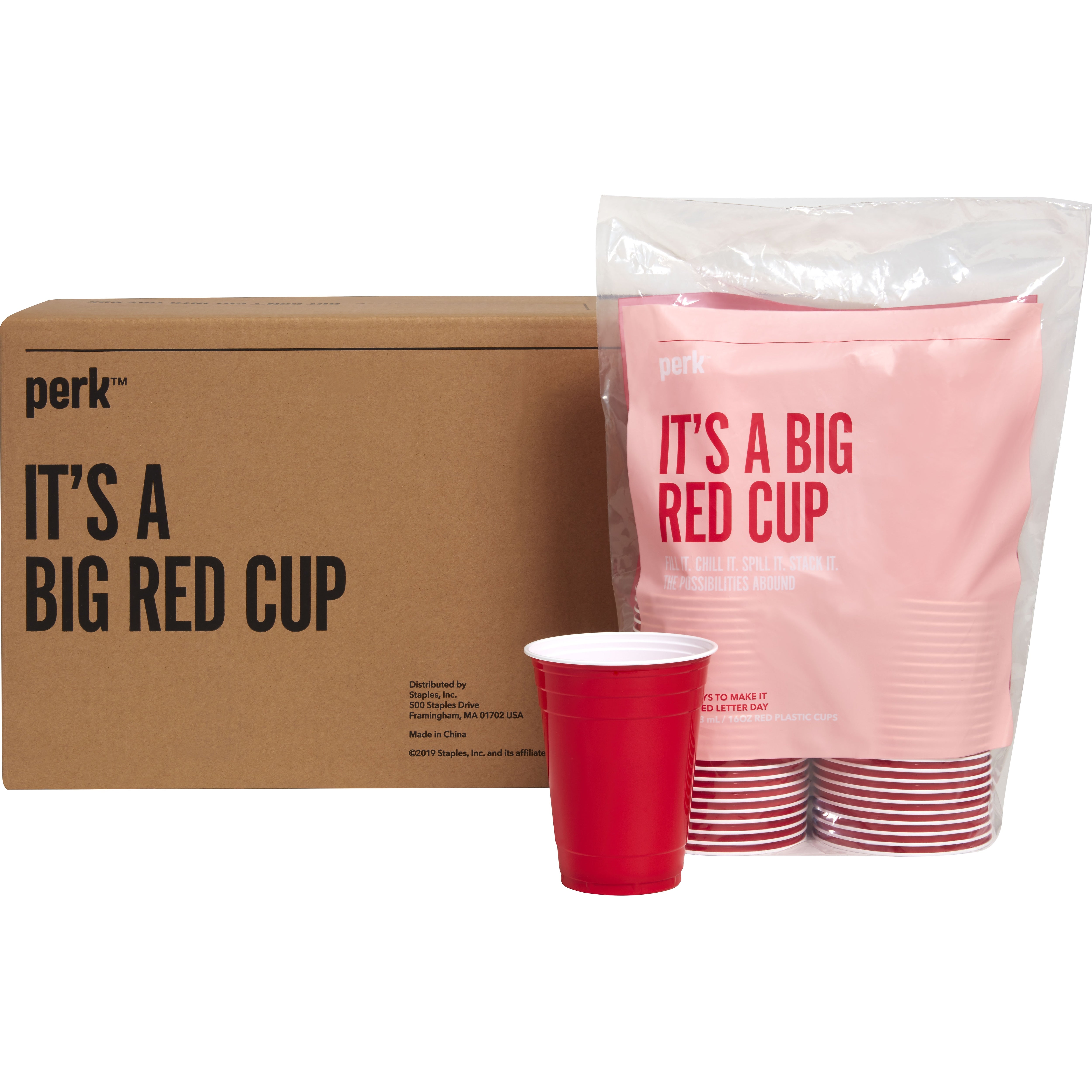 Perk™ Plastic Cold Cup, 16 Oz., Red, 500/Carton