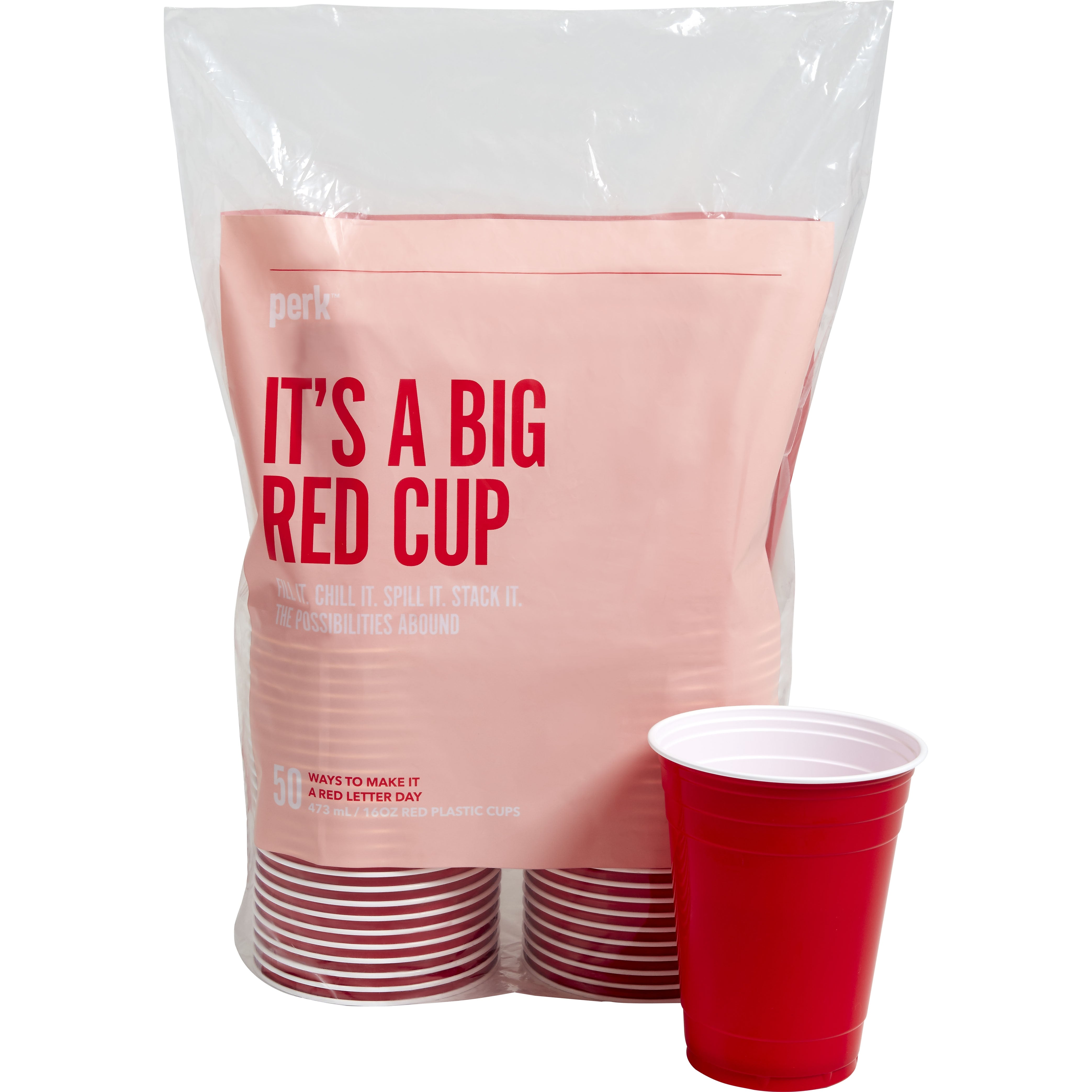 Perk™ Plastic Cold Cup, 16 Oz., Red, 50/Pack