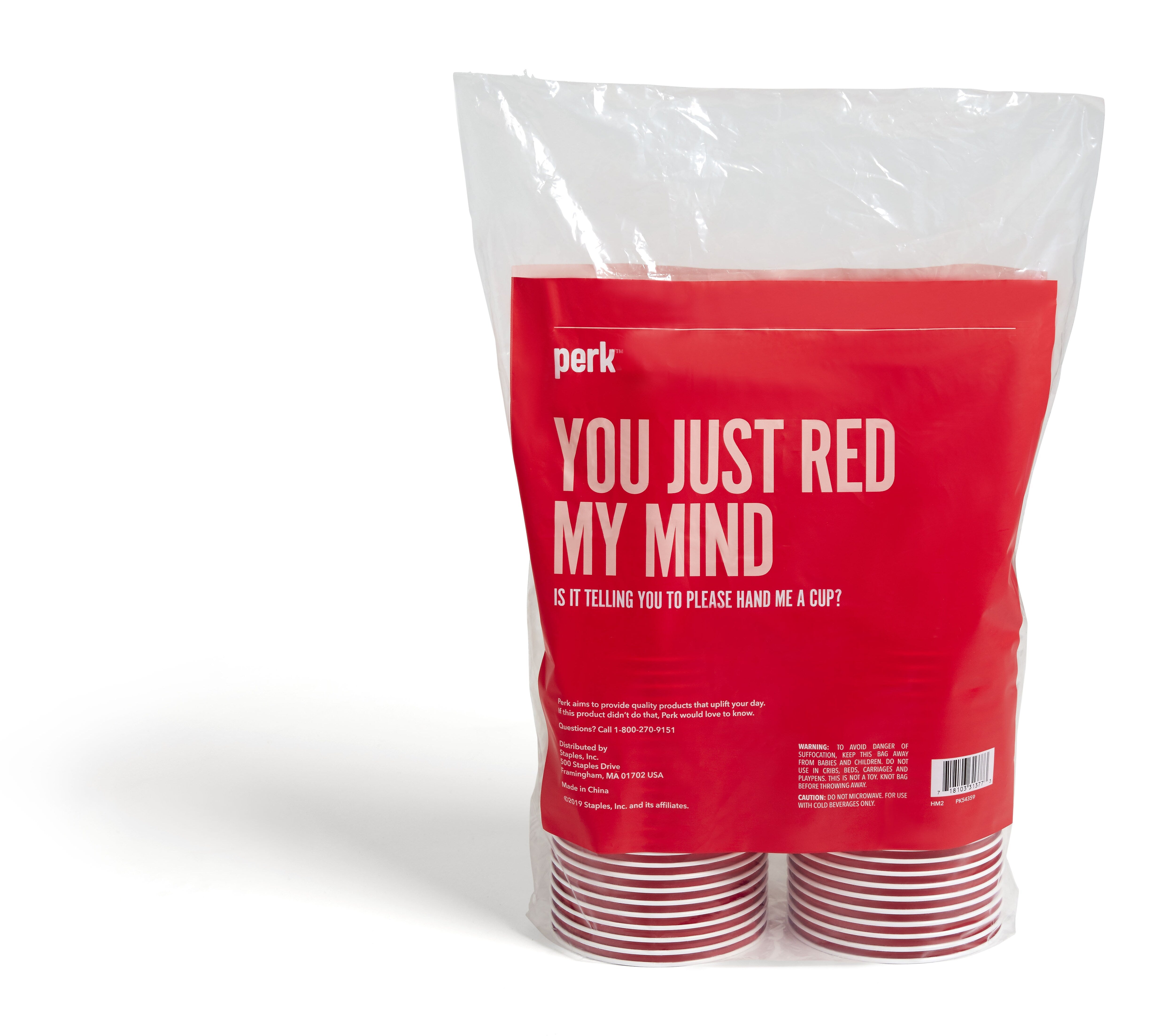 Perk™ Plastic Cold Cup, 16 Oz., Red, 50/Pack