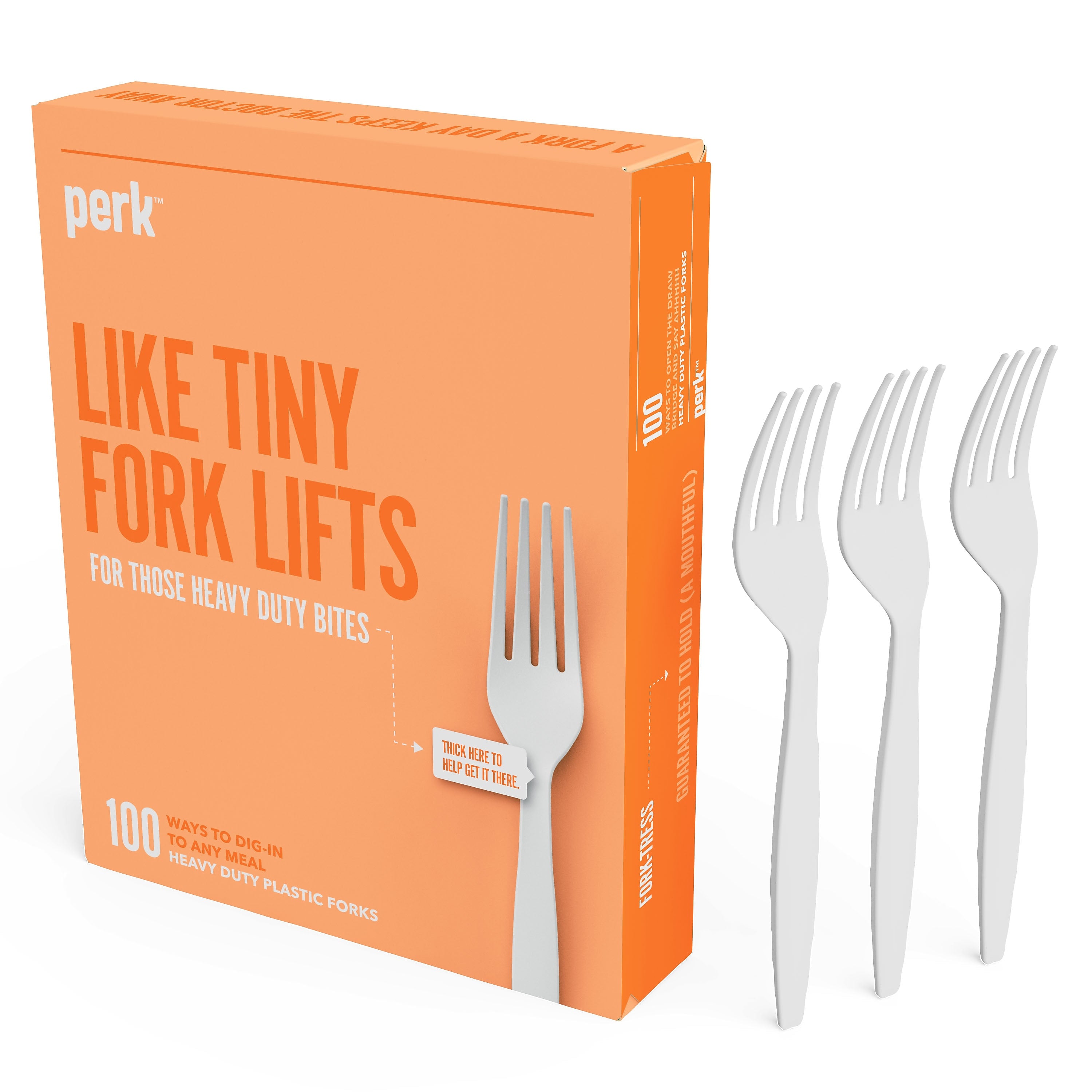 Perk™ Plastic Fork, Heavy-Weight, White, 100/Pack