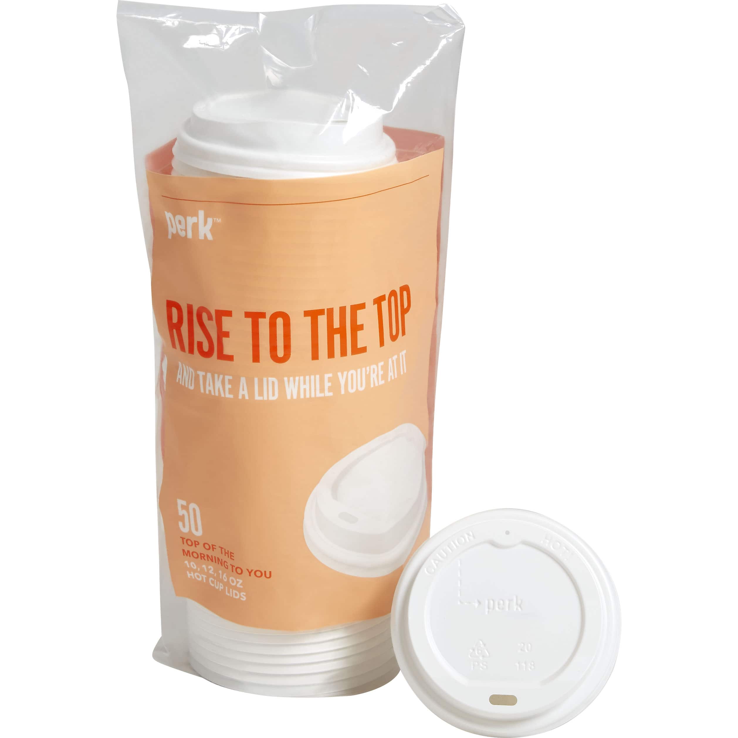 Perk™ Plastic Hot Cup Lid, 10/12/16 Oz., White, 50/Pack
