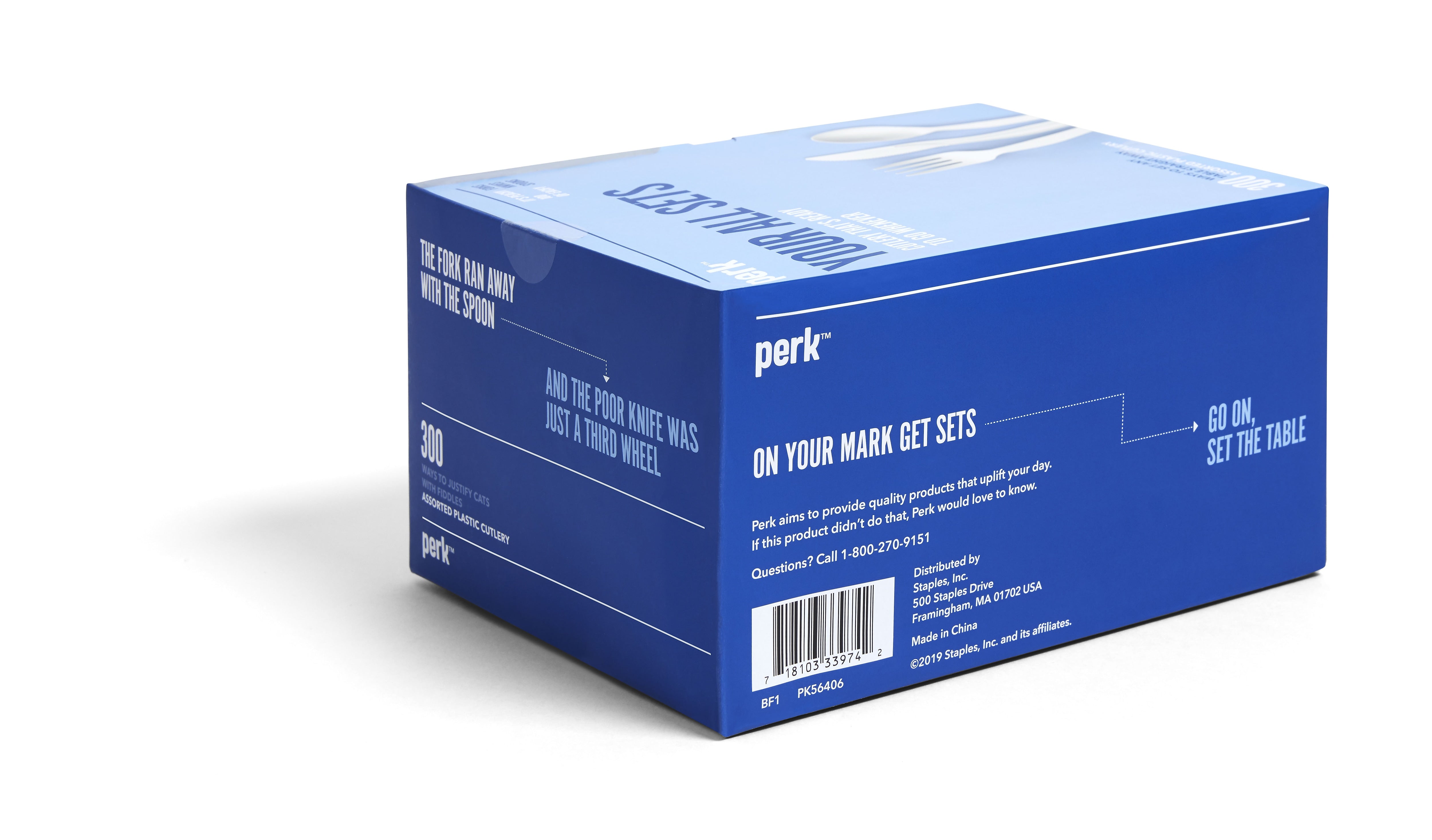 Perk™ Polystyrene Assorted Cutlery, Medium-Weight, White, 300/Pack