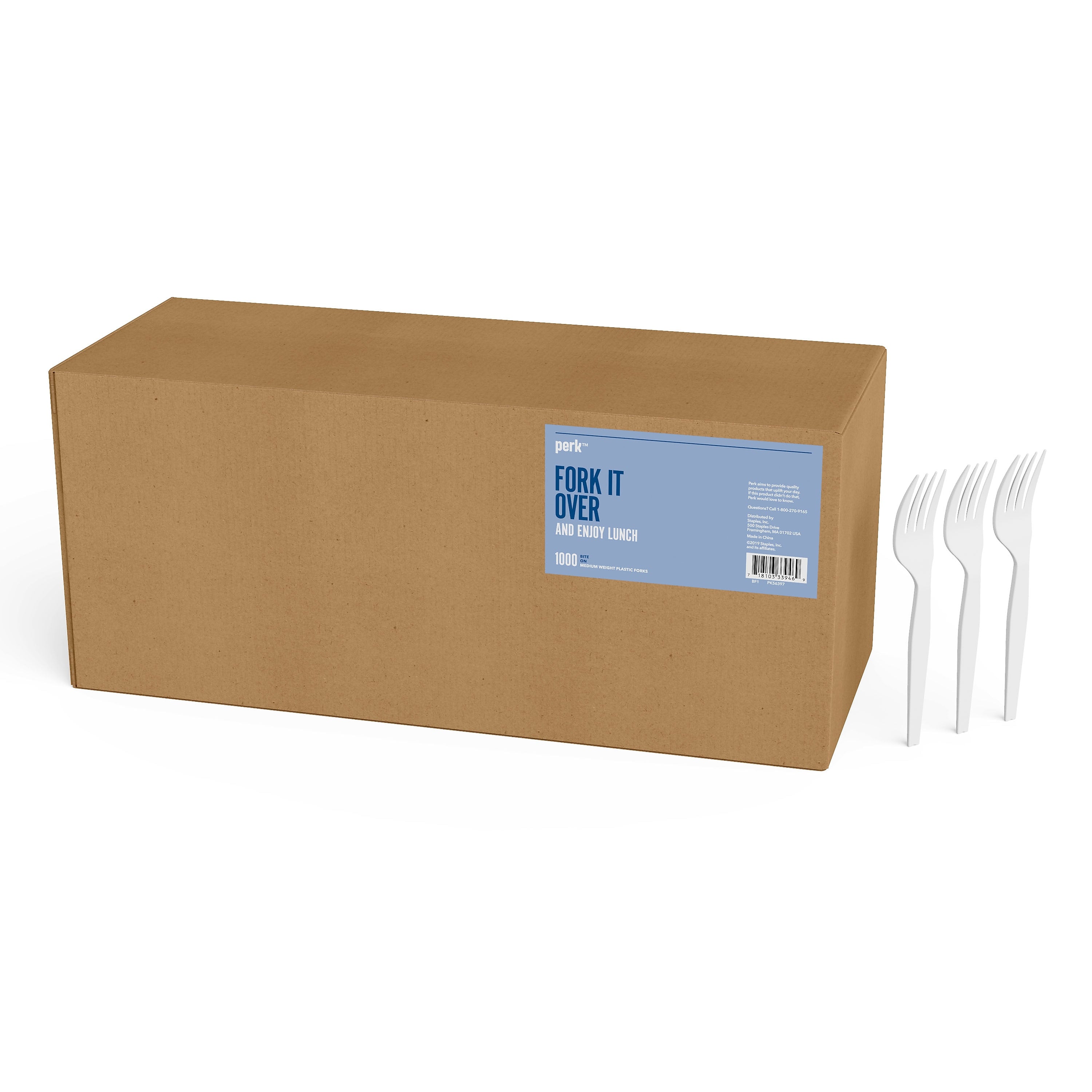 Perk™ Polystyrene Fork, Medium-Weight, White, 1000/Pack