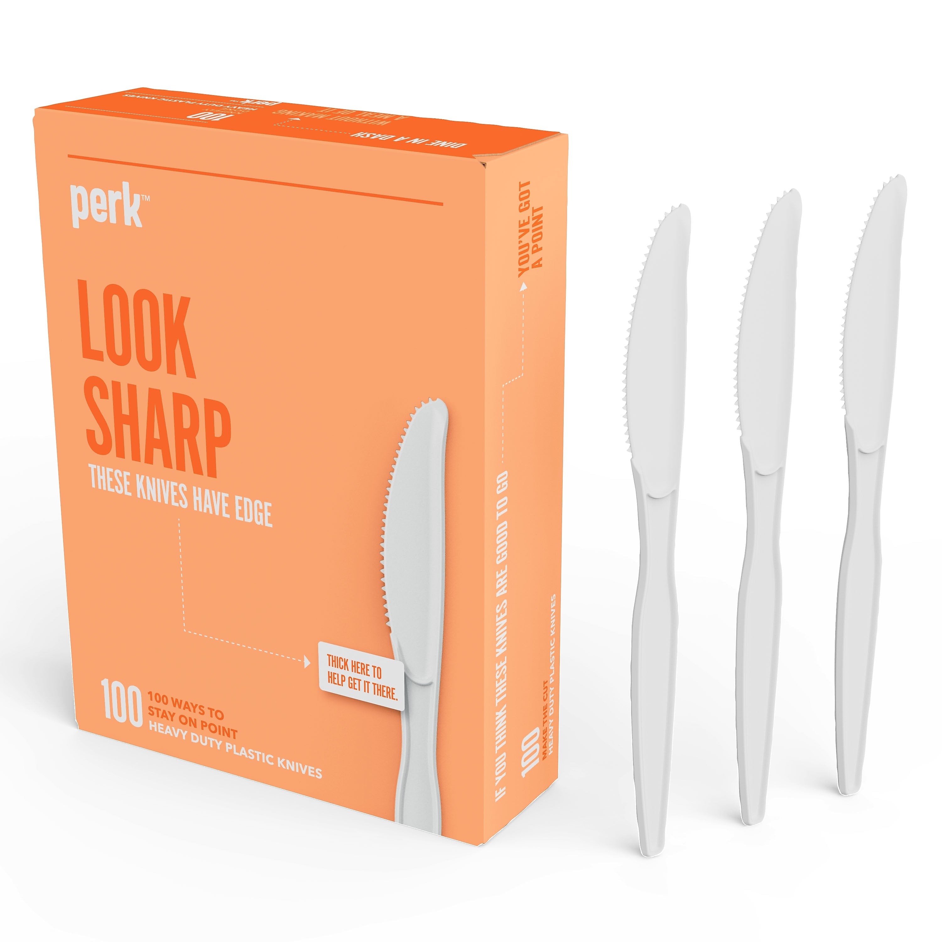 Perk™ Polystyrene Knife, Heavy-Weight, White, 100/Pack