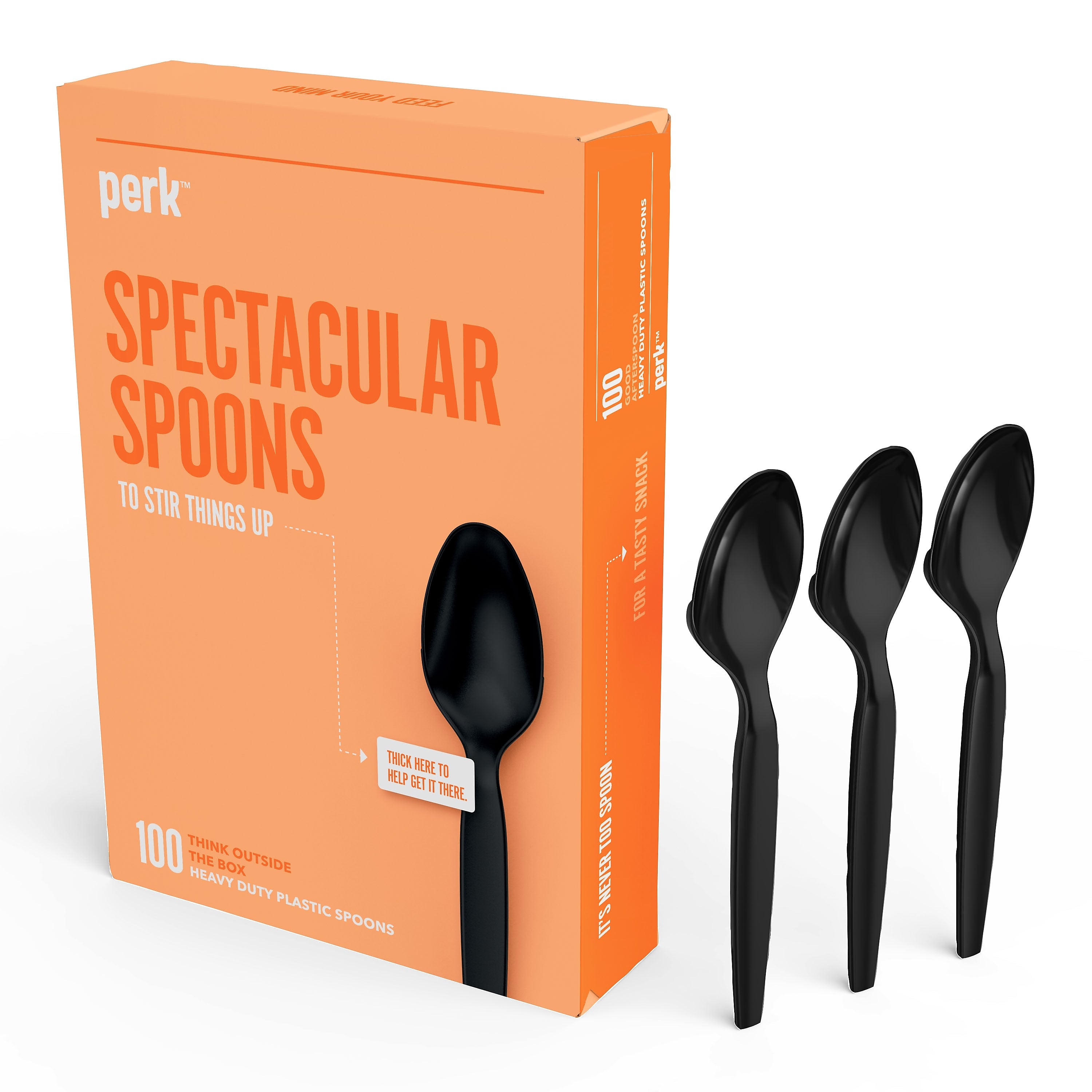 Perk™ Polystyrene Spoon, Heavy-Weight, Black, 100/Pack
