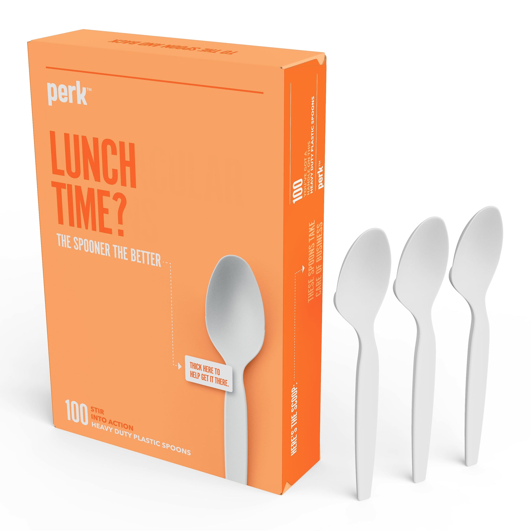 Perk™ Polystyrene Spoon, Heavy-Weight, White, 100/Pack