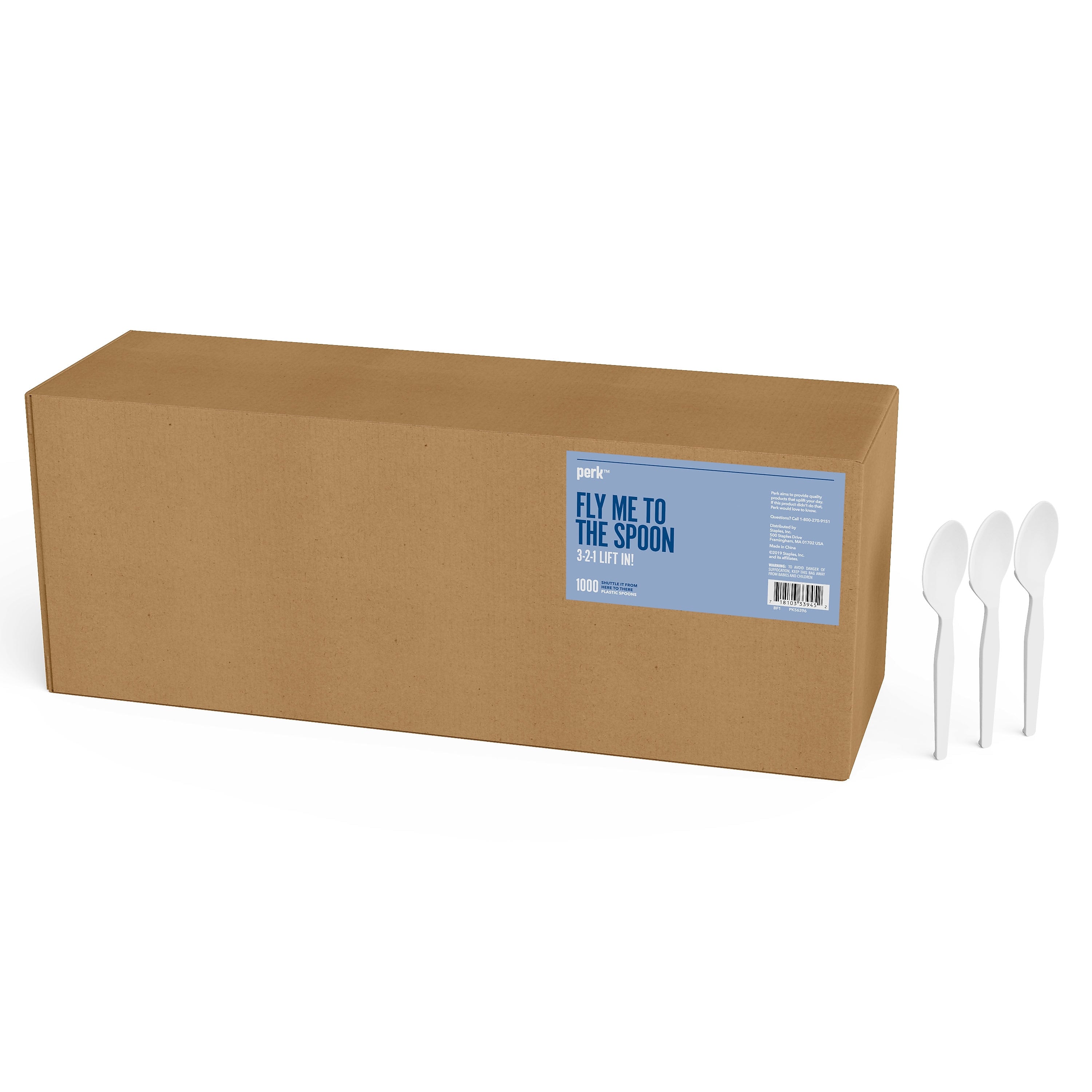 Perk™ Polystyrene Spoon, Medium-Weight, White, 1000/Pack
