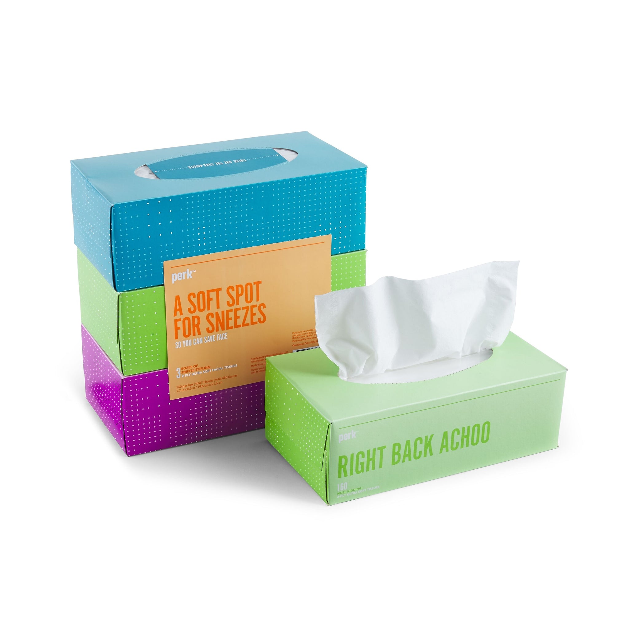 Perk™ Ultra Soft Standard Tissue, 2-Ply, 160 Sheets/Box, 3 Boxes/Pack