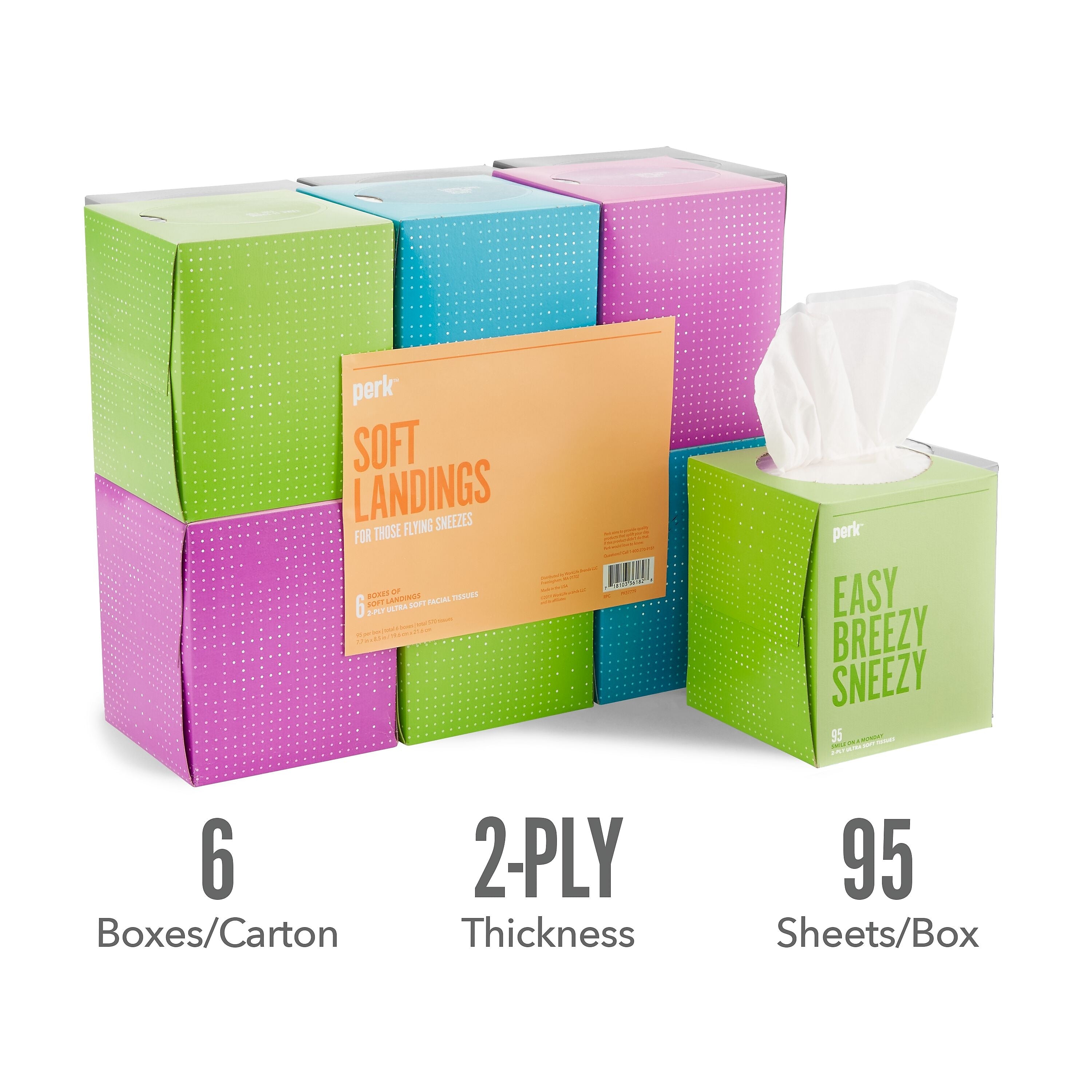 Perk™ Ultra Soft Standard Tissue, 2-Ply, 95 Sheets/Box, 6 Boxes/Pack