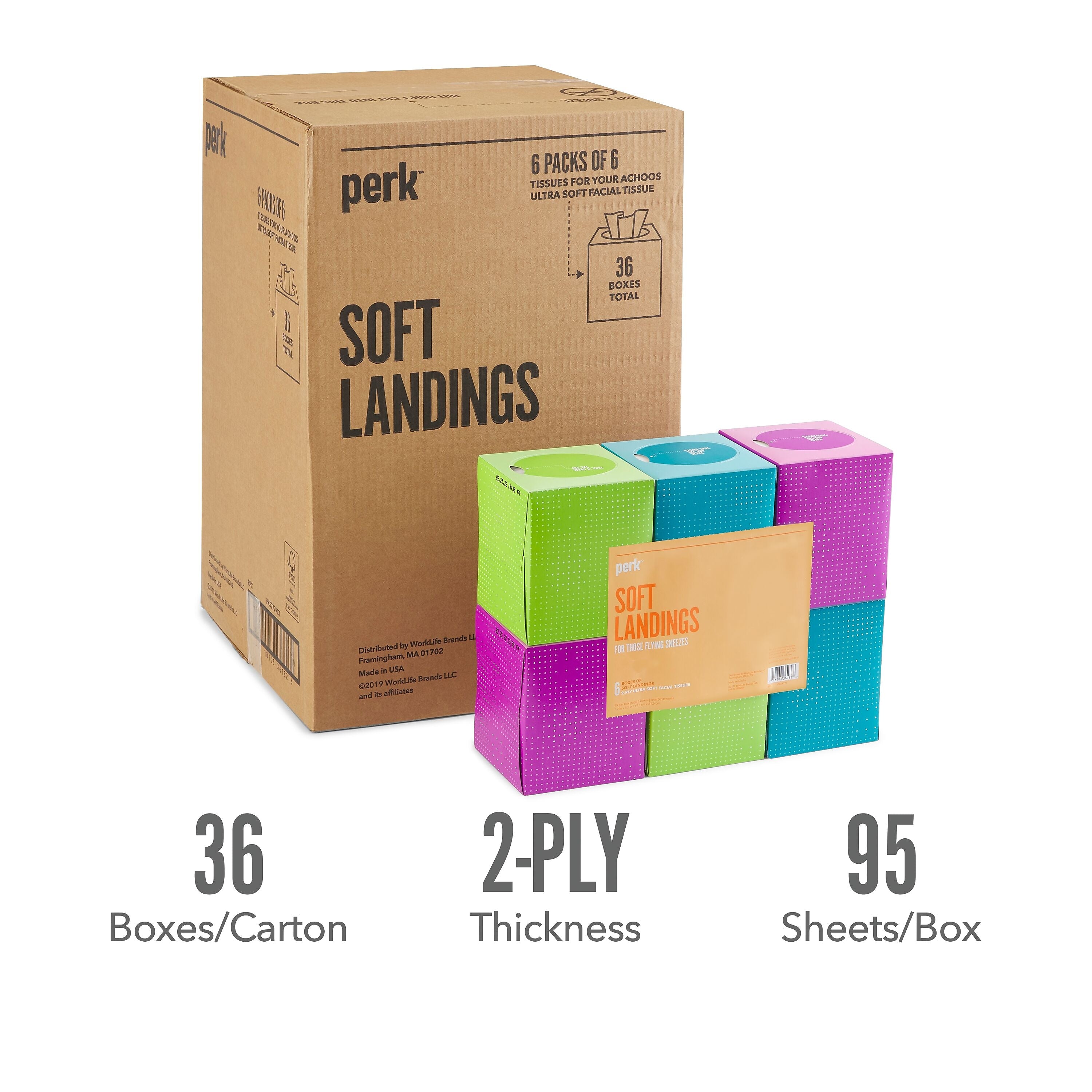 Perk™ Ultra Soft Tissue, 2-Ply, 95 Sheets/Box, 6 Boxes/Pack, 6 Packs/Carton