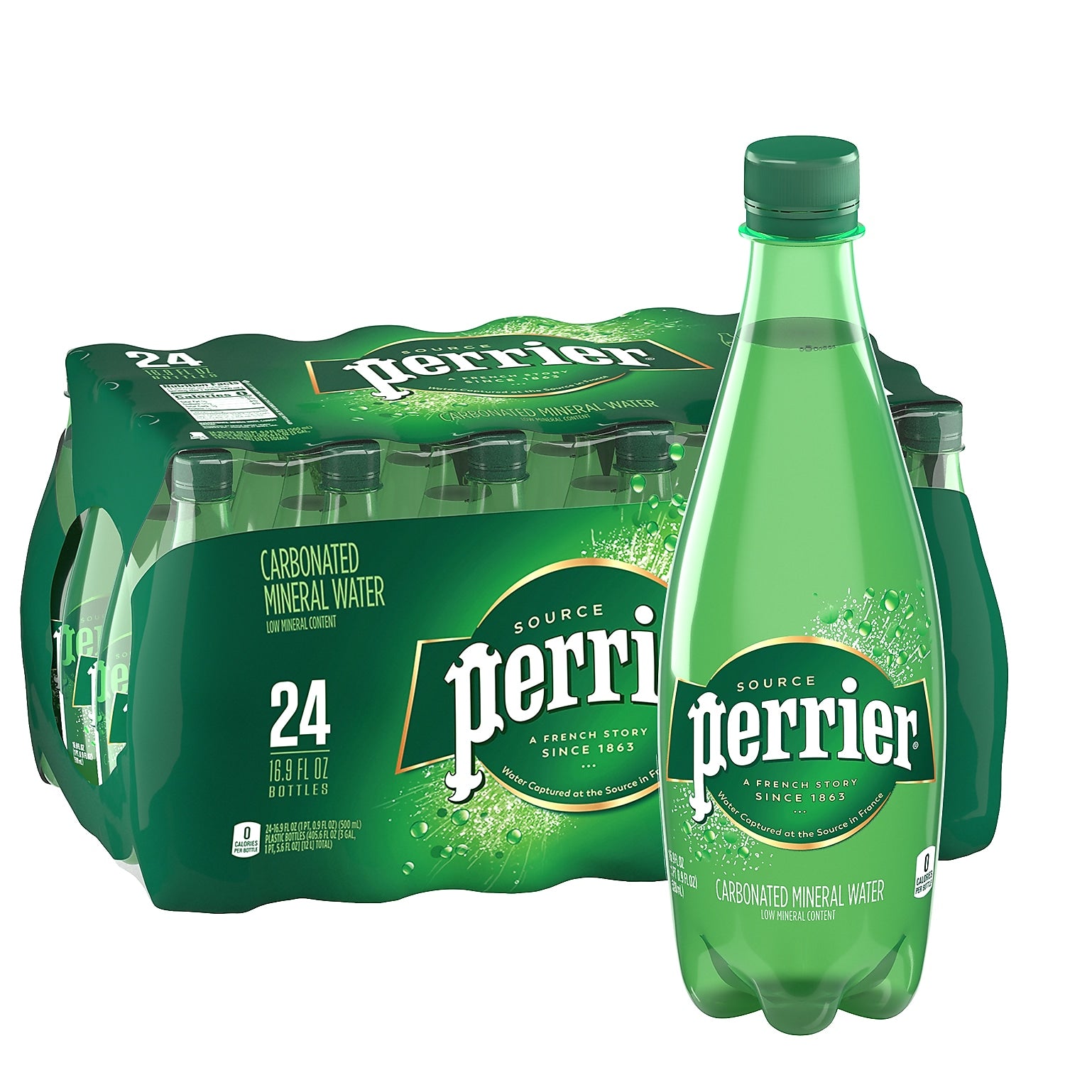 Perrier Carbonated Mineral Water, 16.9 Fl oz., 24/Carton