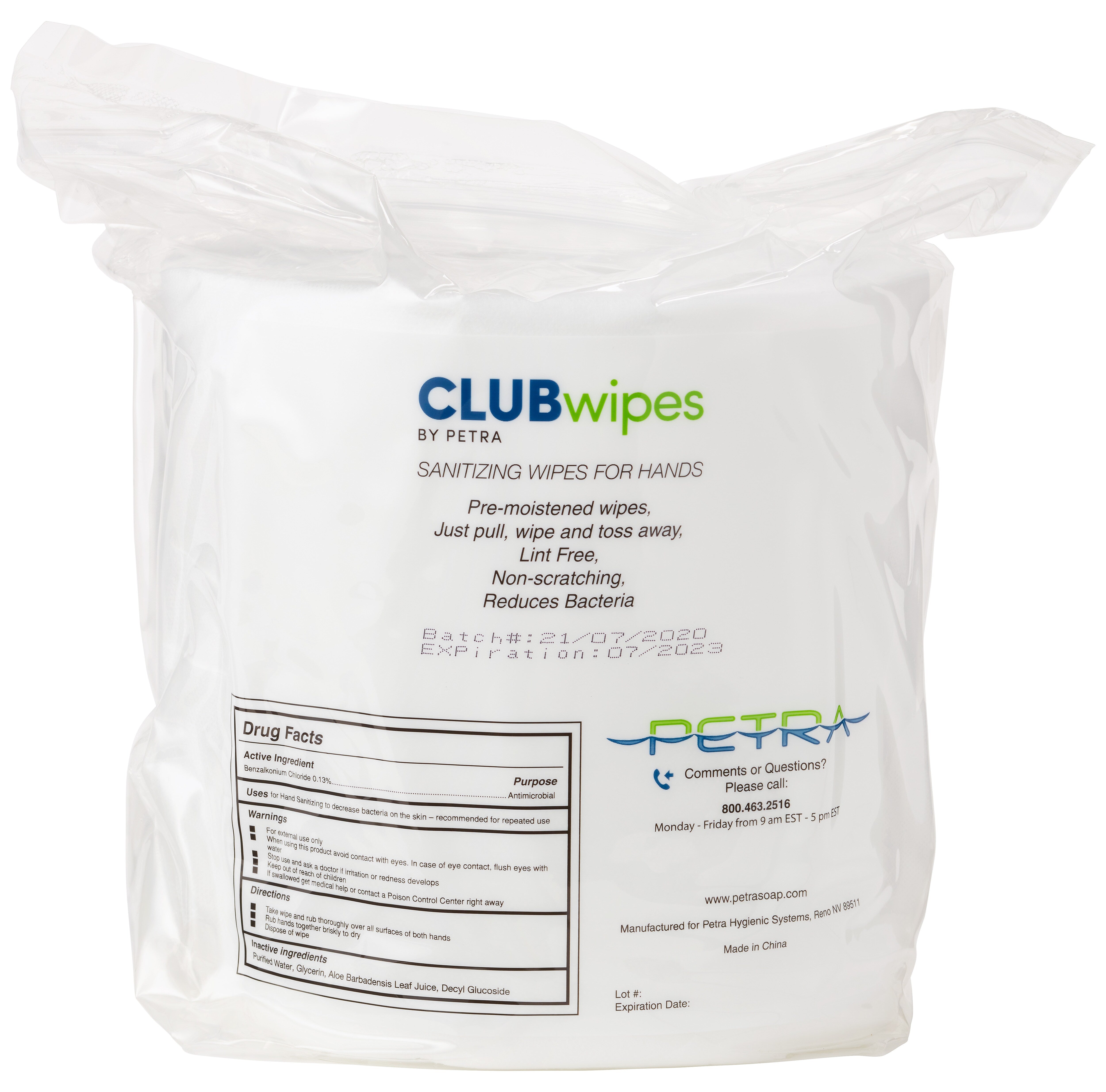 Petra Antibacterial CLUBwipes refill, 1500 Wipe/Roll, 4 Rolls/Carton