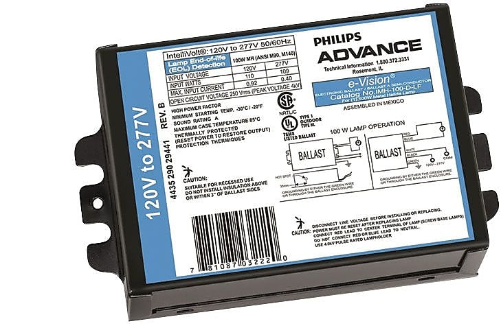 Philips Advance® HID Ballast, 100 Watt, w/Side Exit Leads & Mounting Feet, 5"L x 3"W x 1.5"H, 12/CT