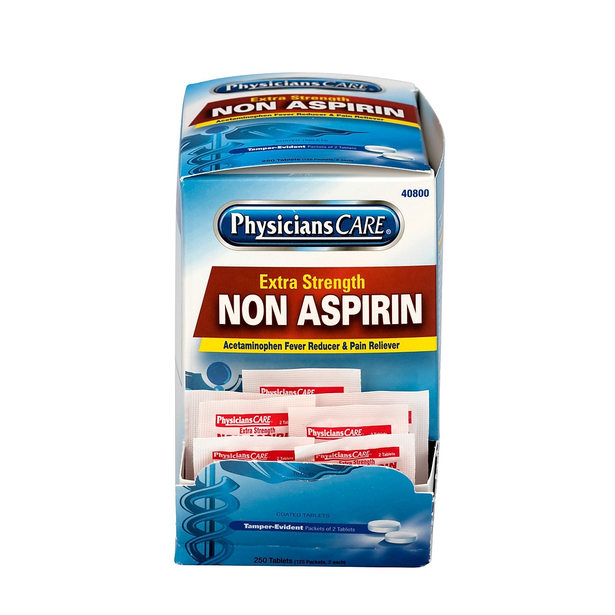 Physicians Care Extra Strength Non-Aspirin 500 Milligrams Acetaminophen Pain Reliever Tablet, 2/Packet, 125 Packets/Box