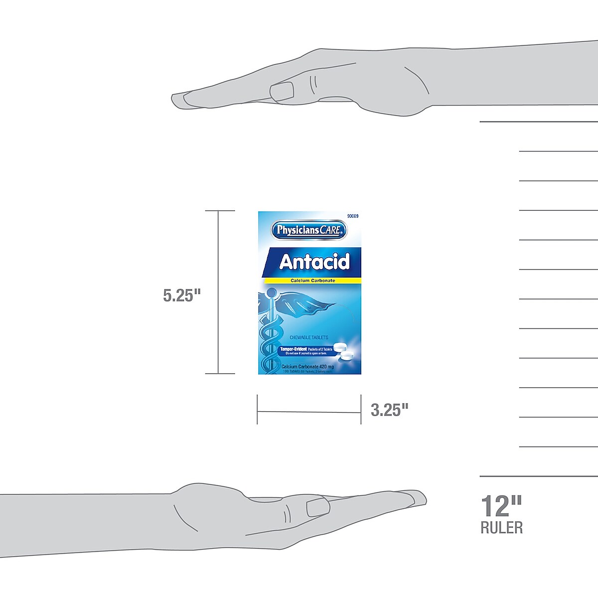 PhysiciansCare Antacid Chewable Tablets, 2/Packet, 50 Packets/Box