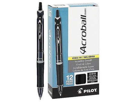 Pilot Acroball Colors Advanced Ink Retractable Ballpoint Pens, Medium Point, Black Ink, Dozen