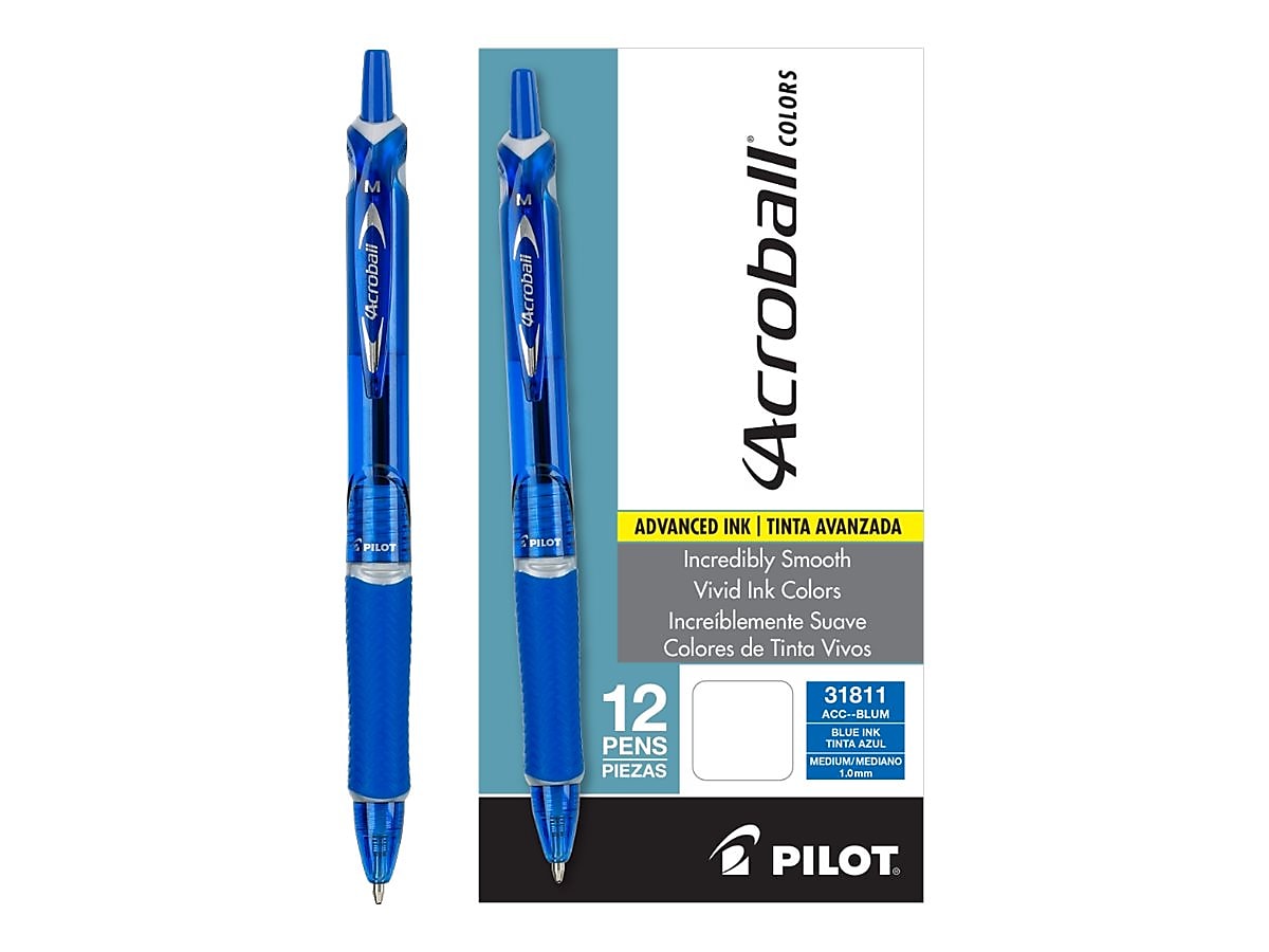 Pilot Acroball Colors Advanced Ink Retractable Ballpoint Pens, Medium Point, Blue Ink, Dozen