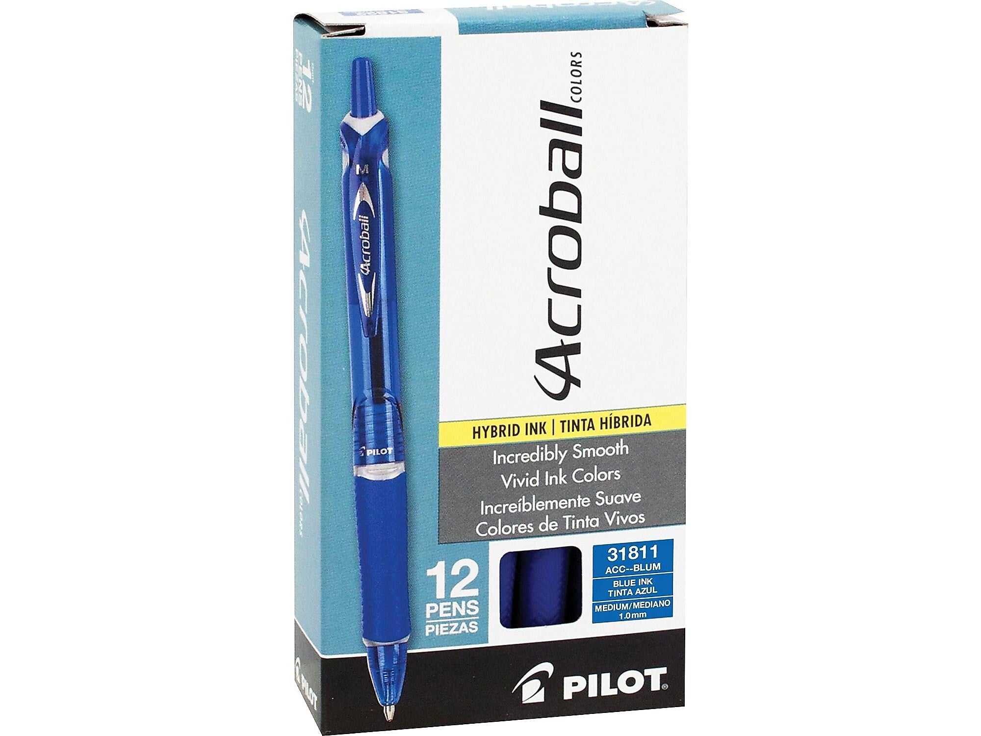 Pilot Acroball Colors Advanced Ink Retractable Ballpoint Pens, Medium Point, Blue Ink, Dozen