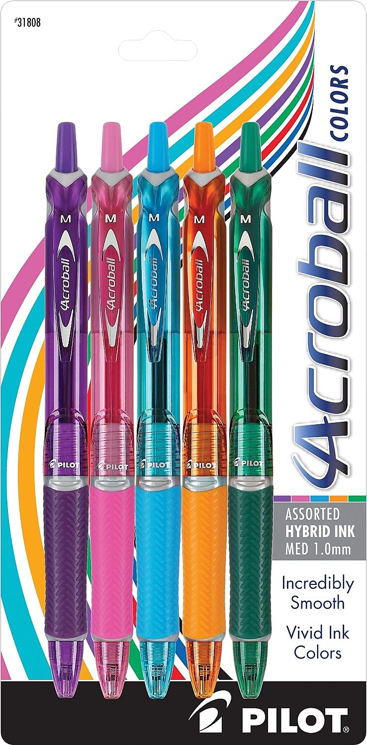 Pilot Acroball Colors Ballpoint Pens, Medium Point, Assorted Inks, 5/Pack