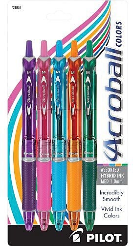Pilot Acroball Colors Ballpoint Pens, Medium Point, Assorted Inks, 5/Pack