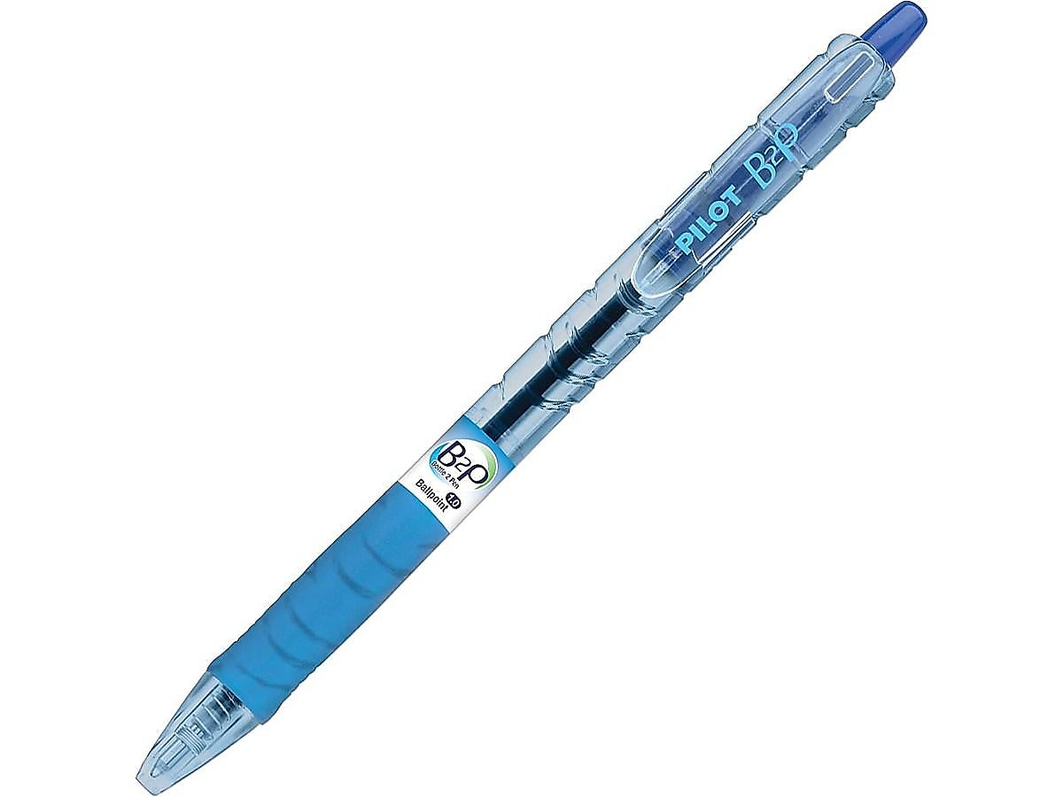 Pilot B2P Bottle 2 Pen Retractable Ballpoint Pens, Medium Point, Blue Ink, Dozen