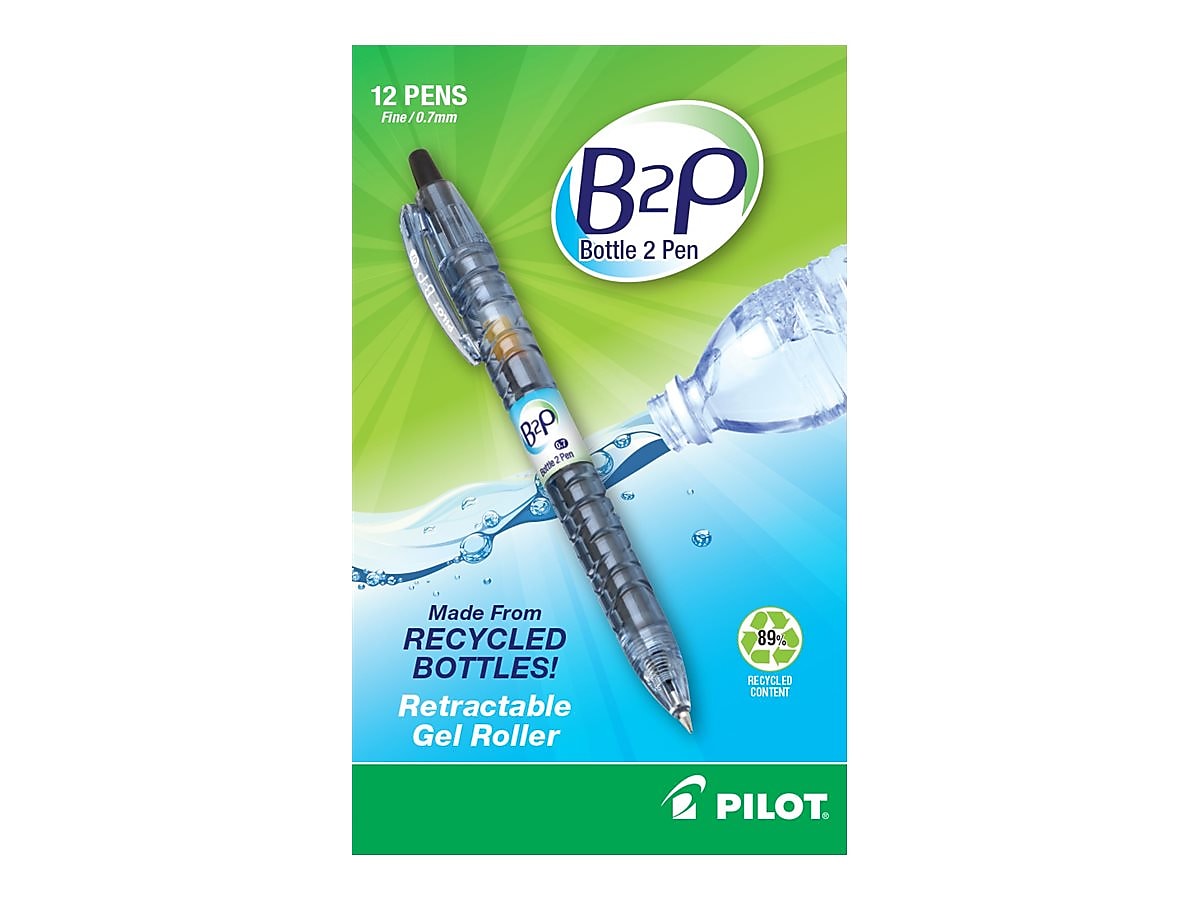 Pilot B2P Bottle 2 Pen Retractable Gel Pens, Fine Point, Black Ink, Dozen