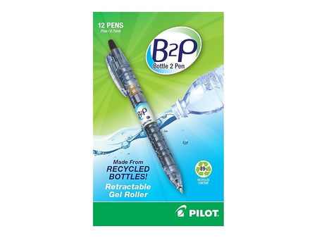 Pilot B2P Bottle 2 Pen Retractable Gel Pens, Fine Point, Black Ink, Dozen