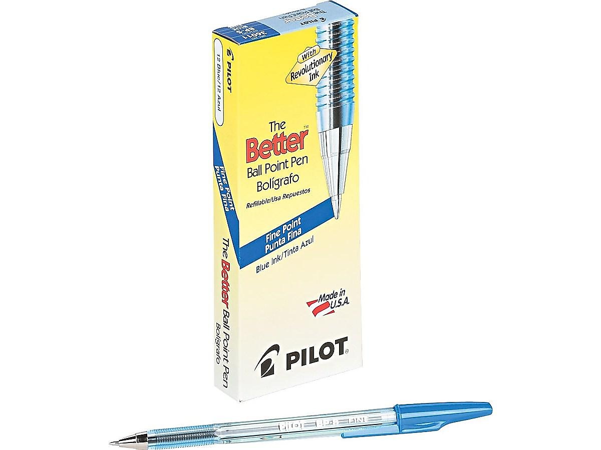 Pilot Better Ballpoint Pens, Fine Point, Blue Ink, Dozen