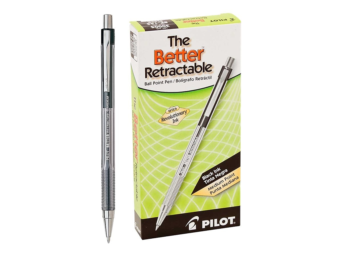 Pilot Better Retractable Ballpoint Pens, Medium Point, Black Ink, Dozen