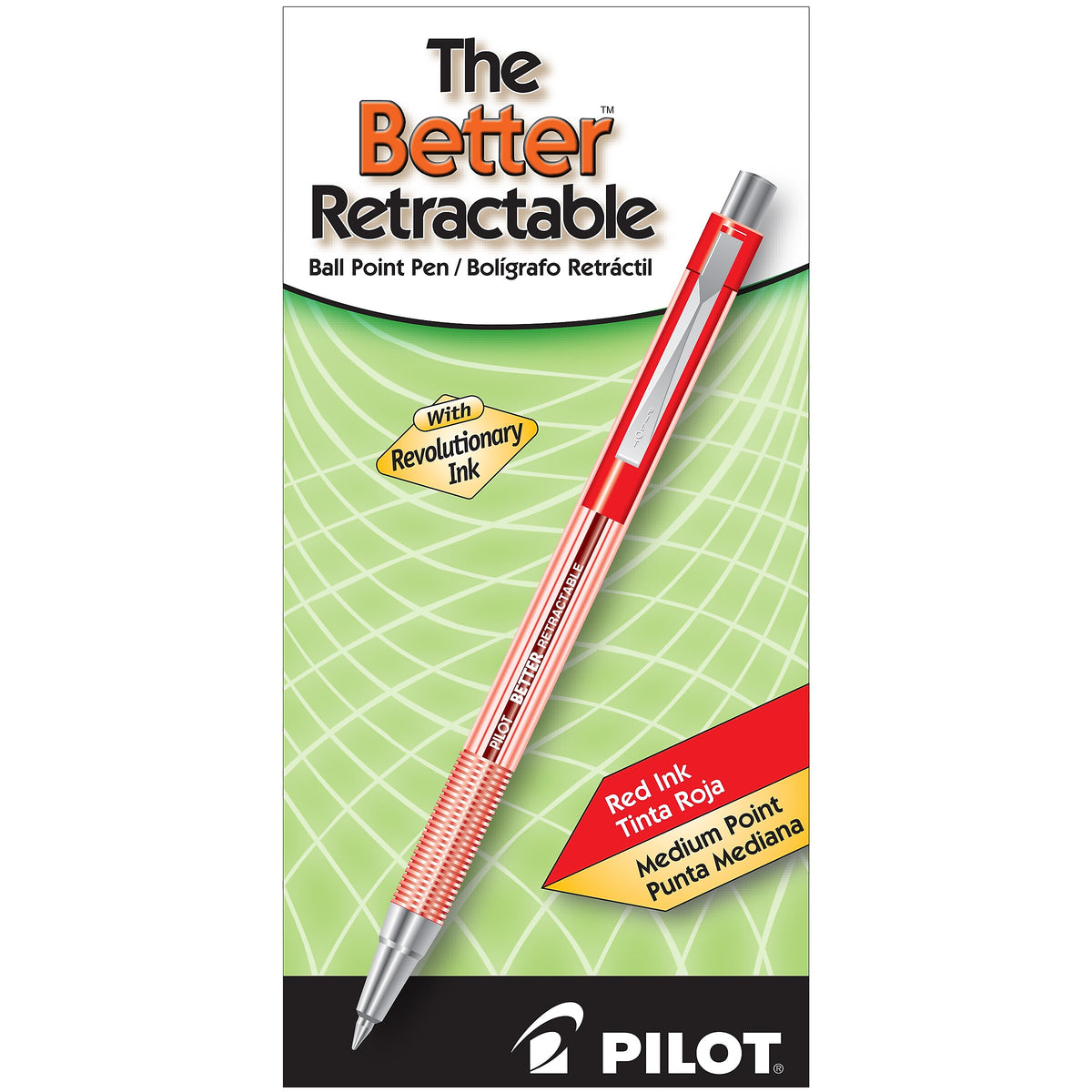 Pilot Better Retractable Ballpoint Pens, Medium Point, Red Ink, Dozen