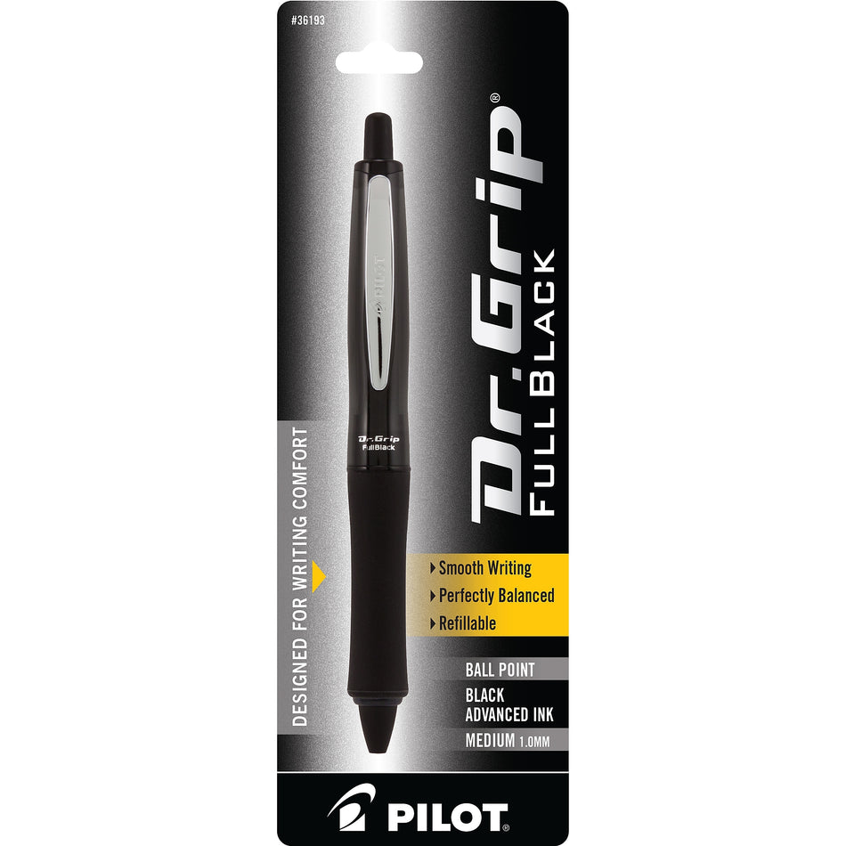 Pilot Dr. Grip FullBlack Retractable Ballpoint Pen, Medium Point, Black Ink