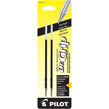 Pilot Dr. Grip Retractable Ballpoint Pen Refill, Fine Tip, Black Ink, 2/Pack