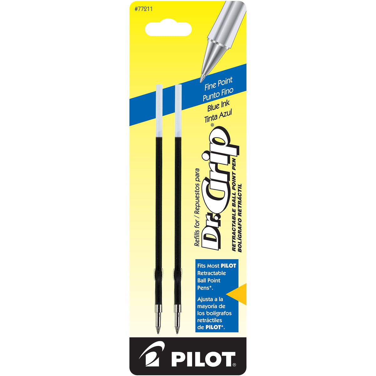 Pilot Dr. Grip Retractable Ballpoint Pen Refill, Fine Tip, Blue Ink, 2/Pack